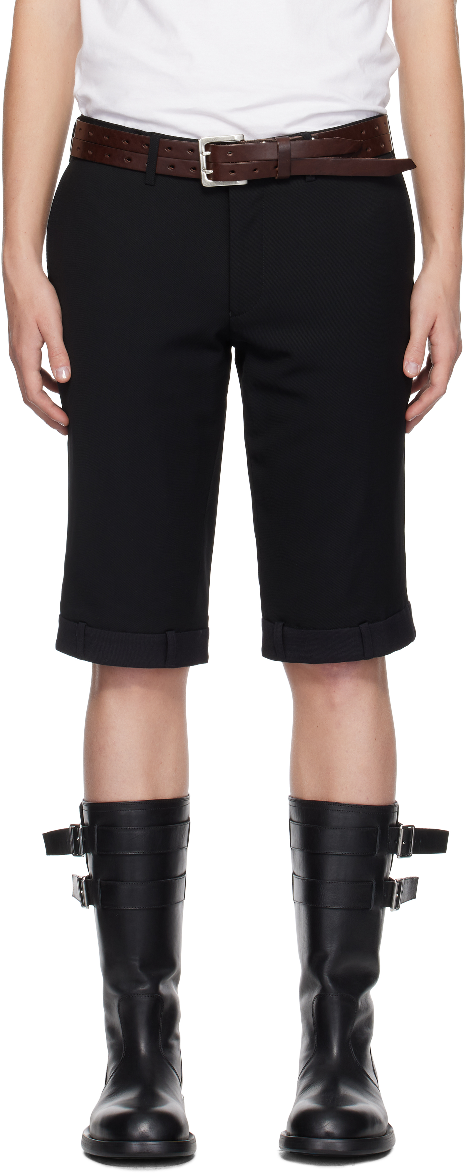 Black Upside Down Trouser Shorts