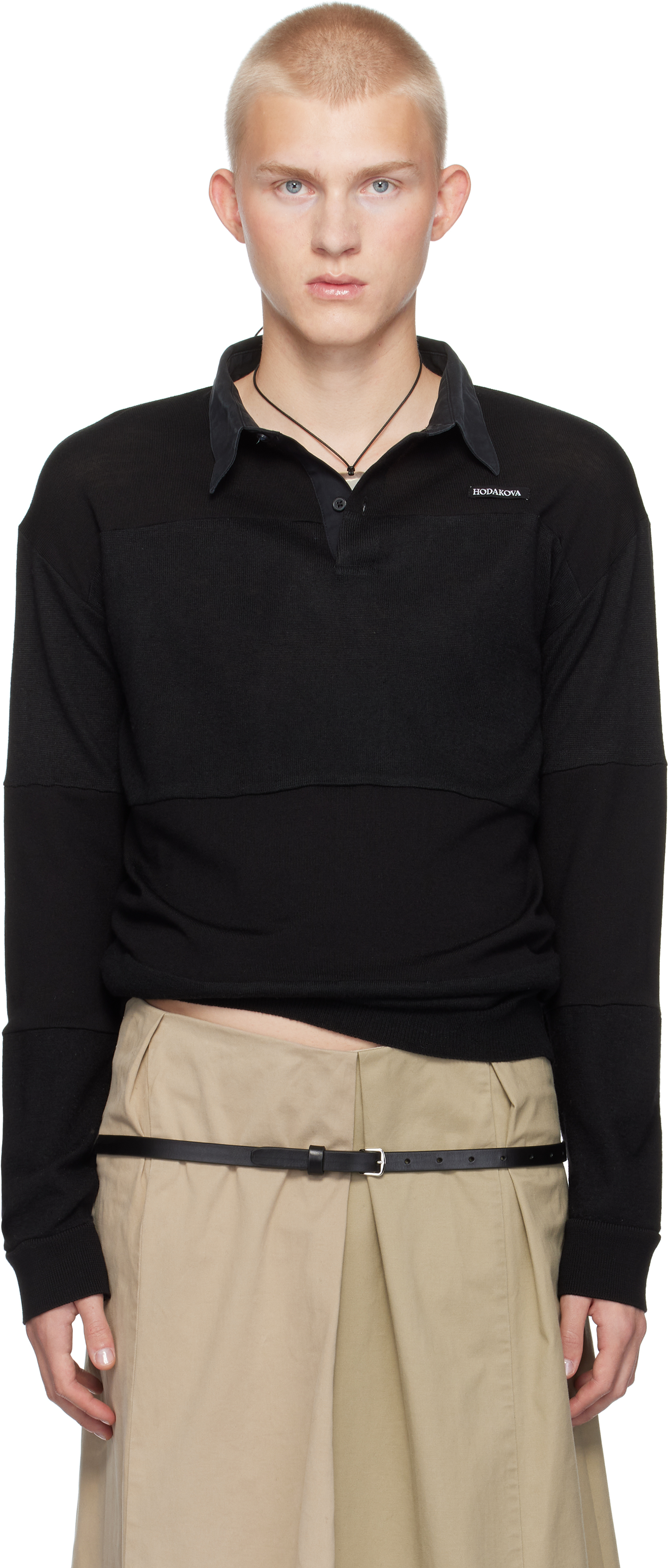 Black Knitted Rugby Polo