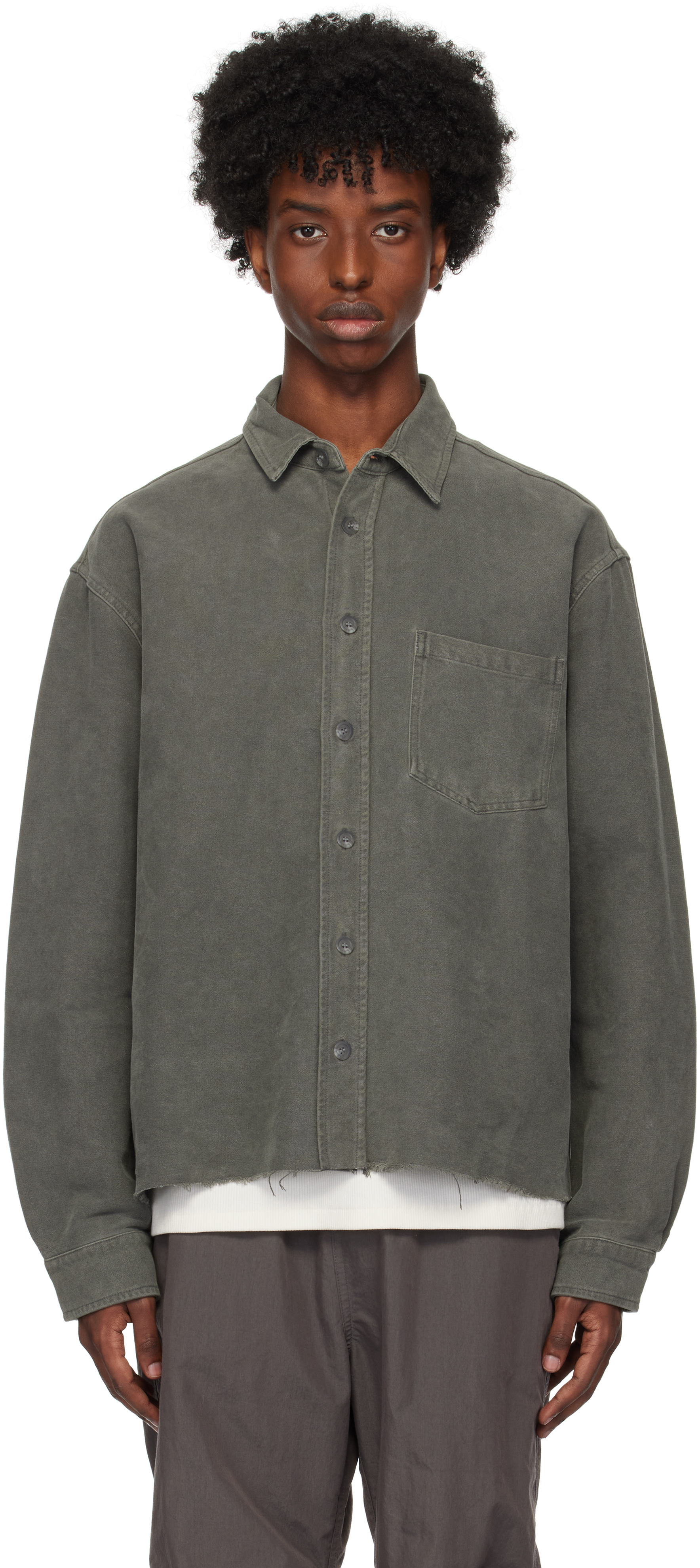 Gray Solid Hemi Oversized Shirt