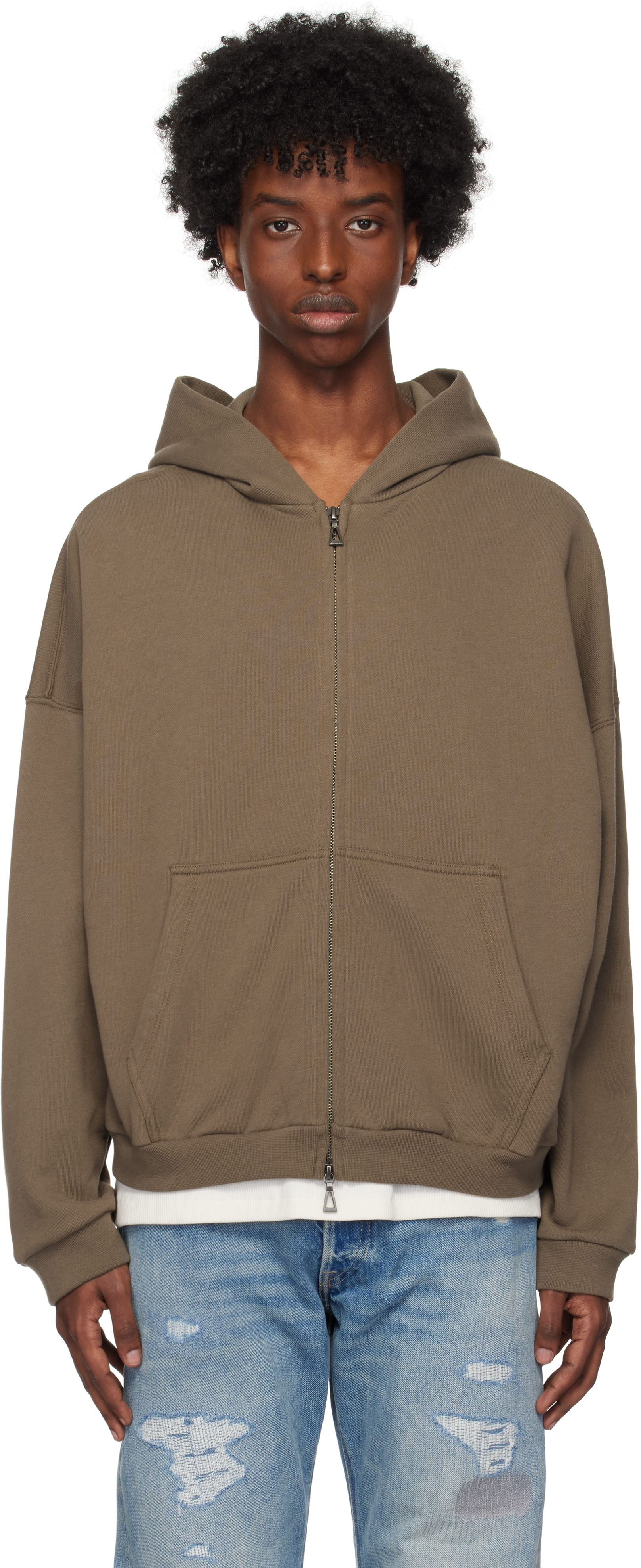 Shop John Elliott Brown Frances Full Zip Hoodie In Mocha