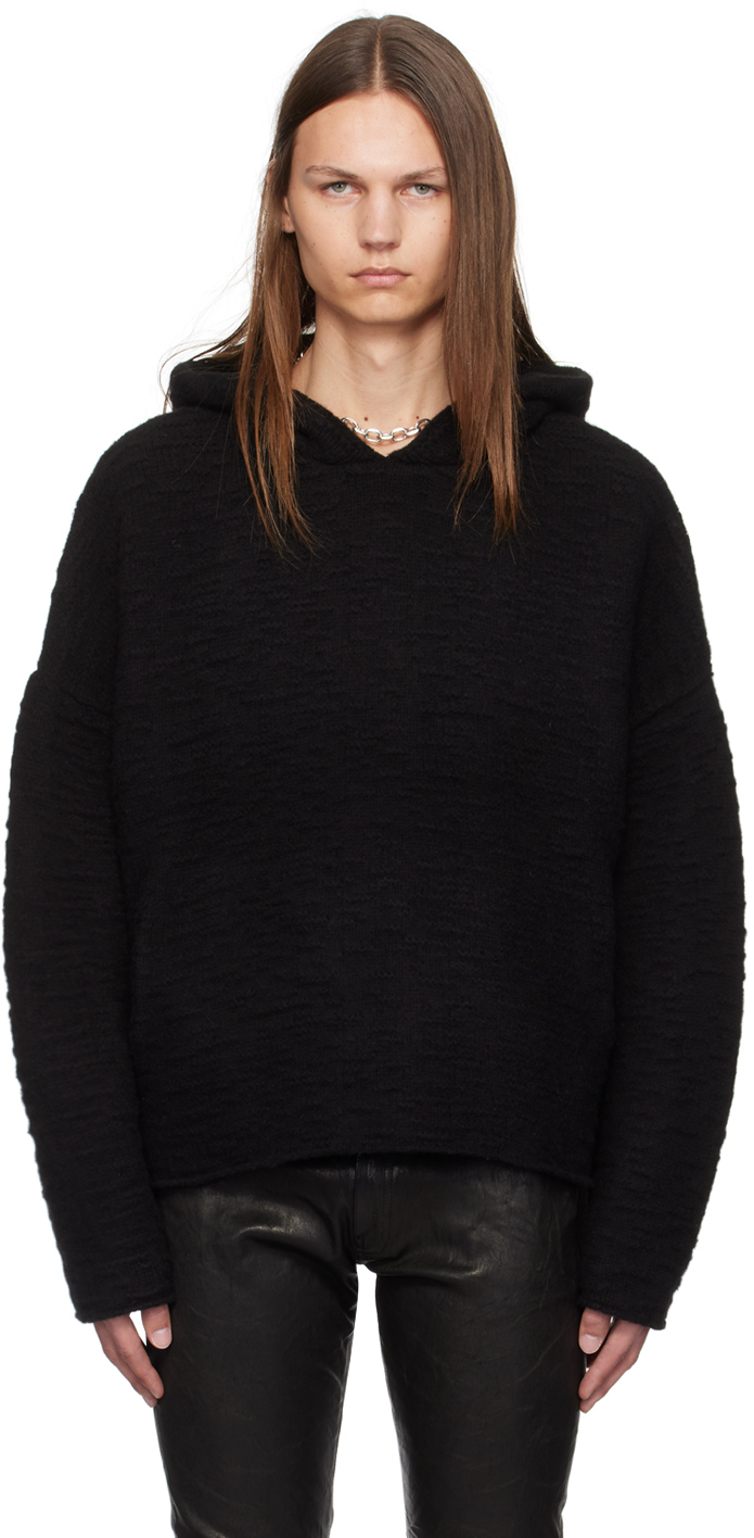 Shop John Elliott Black Glitch Jacquard Poncho Hoodie