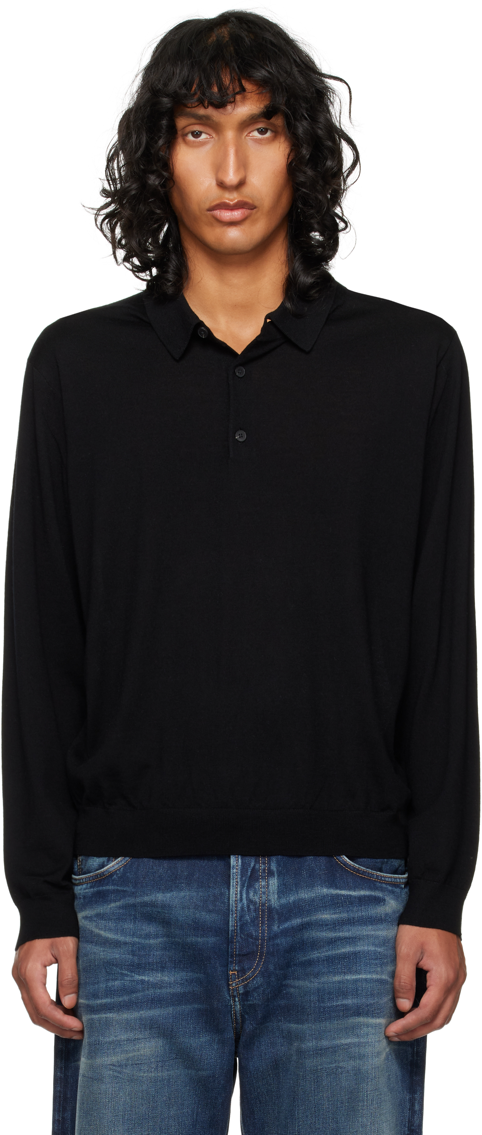 Black Wool & Cashmere Polo