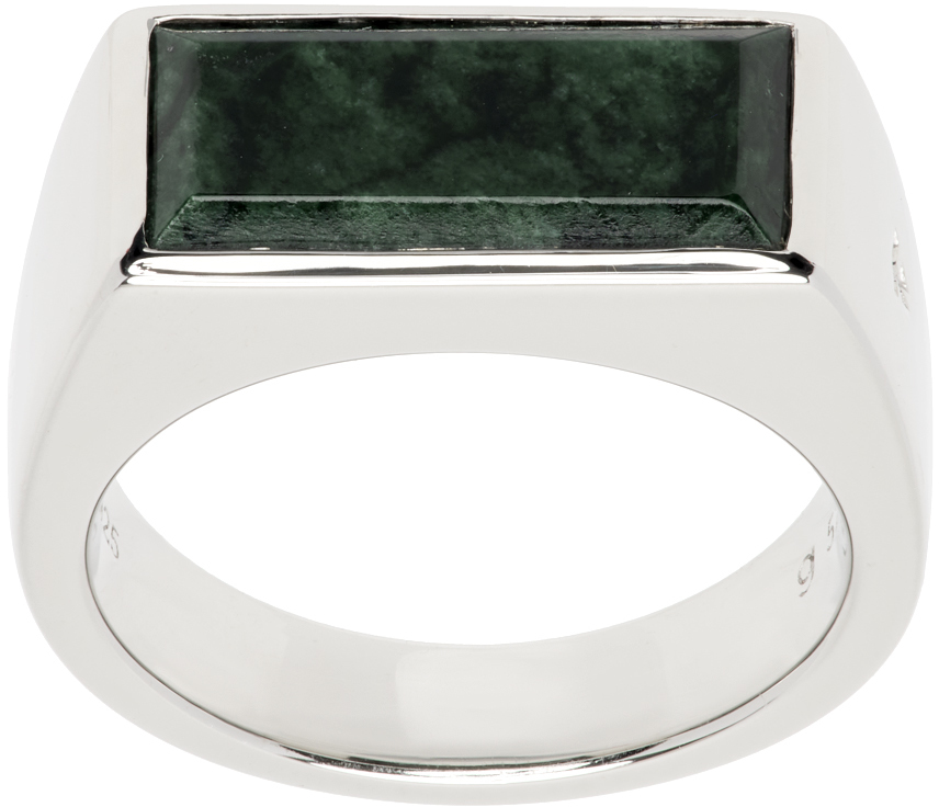 Shop Tom Wood Silver & Green Marble Peaky Ring In 925 Silver