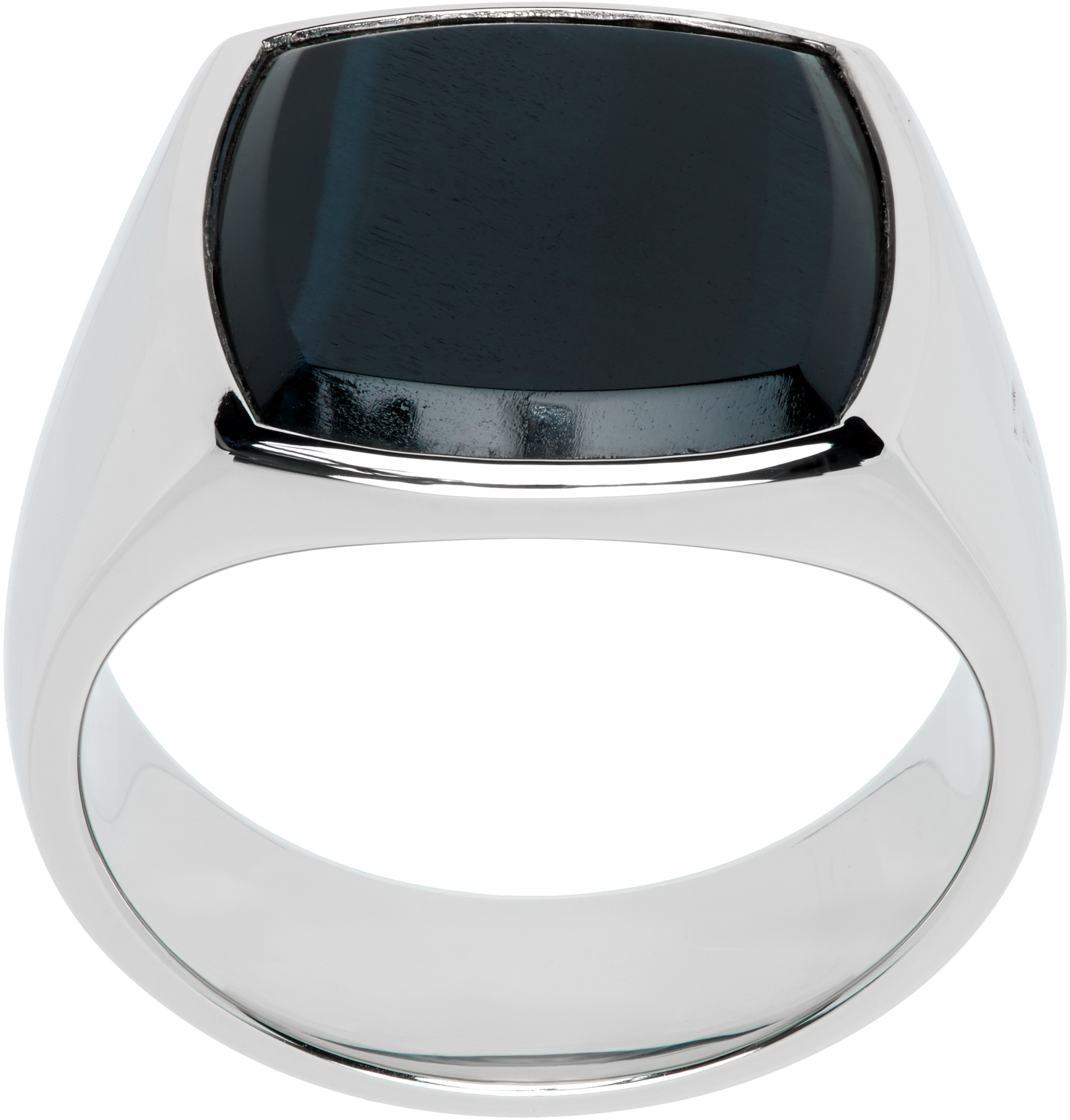 Shop Tom Wood Silver & Blue Cushion Hawk Eye Ring In 925 Silver