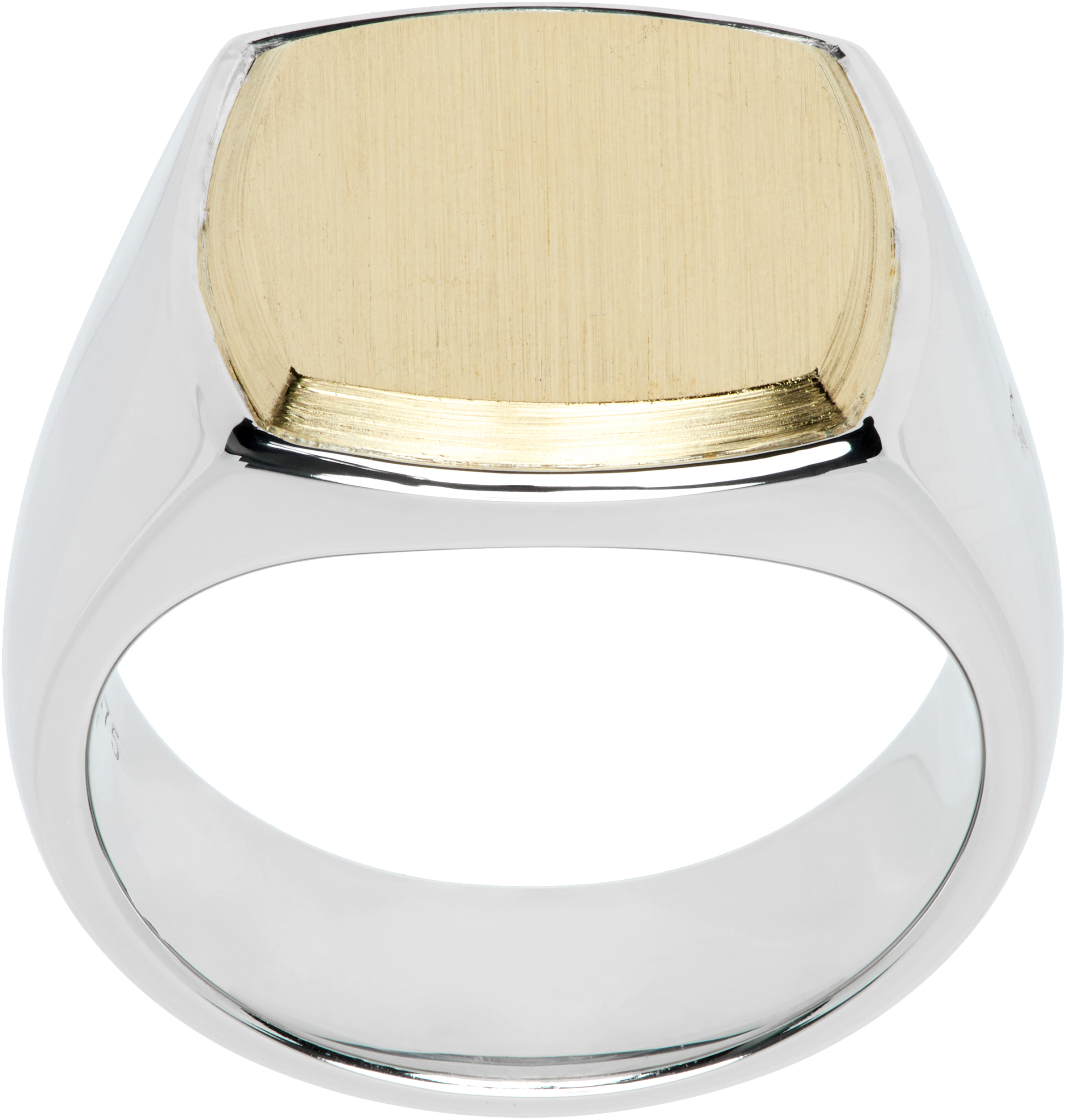 Shop Tom Wood Silver & Gold Cushion Top Ring In 925 Silver