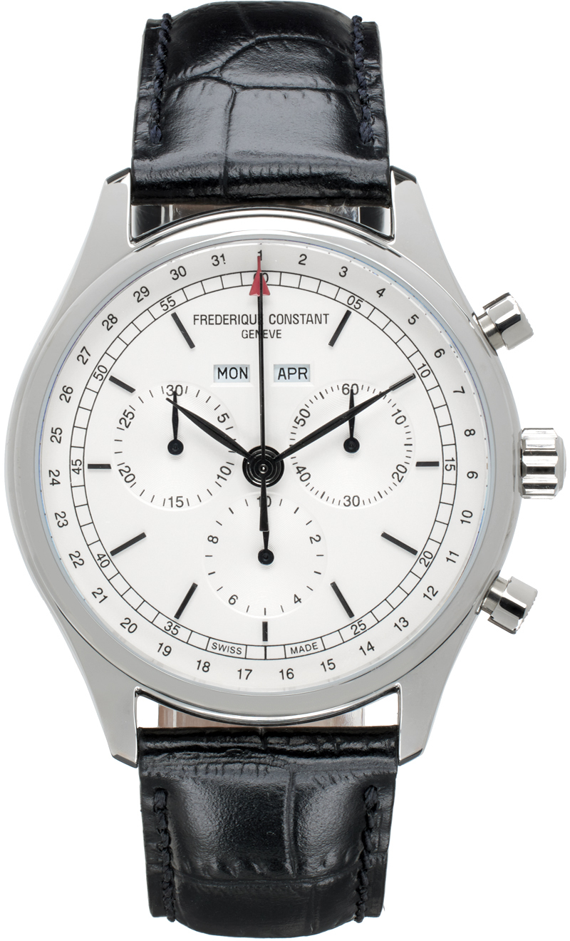 Frederique Constant Black Classics Quartz Chronograph Triple Calendar Watch In Black/silver