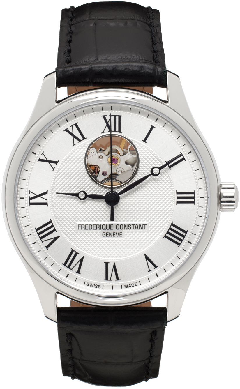 Frederique Constant Black Classics Heart Beat Automatic Watch In Black/silver