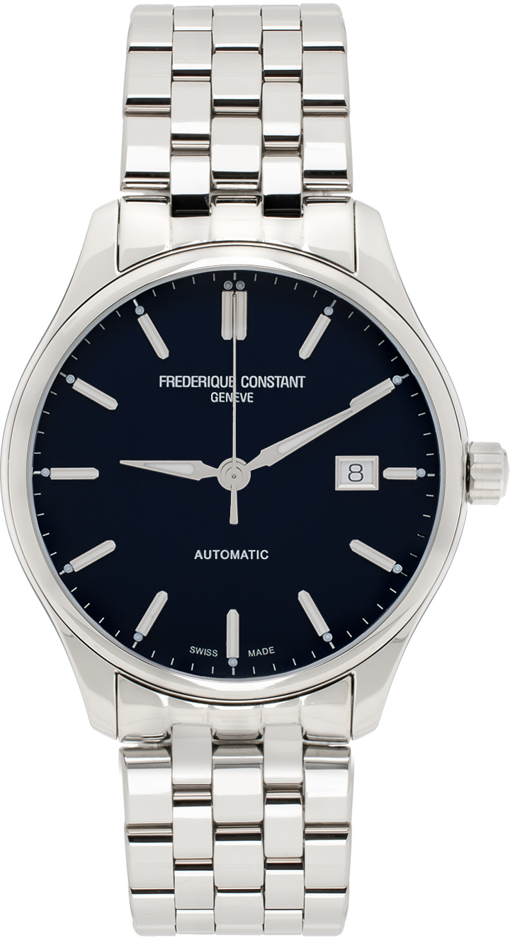 Shop Frederique Constant Silver & Navy Classics Index Automatic Watch In Silver/blue