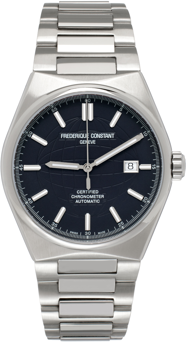 Frederique Constant Silver & Navy Highlife Cosc Automatic Watch In Silver Grey