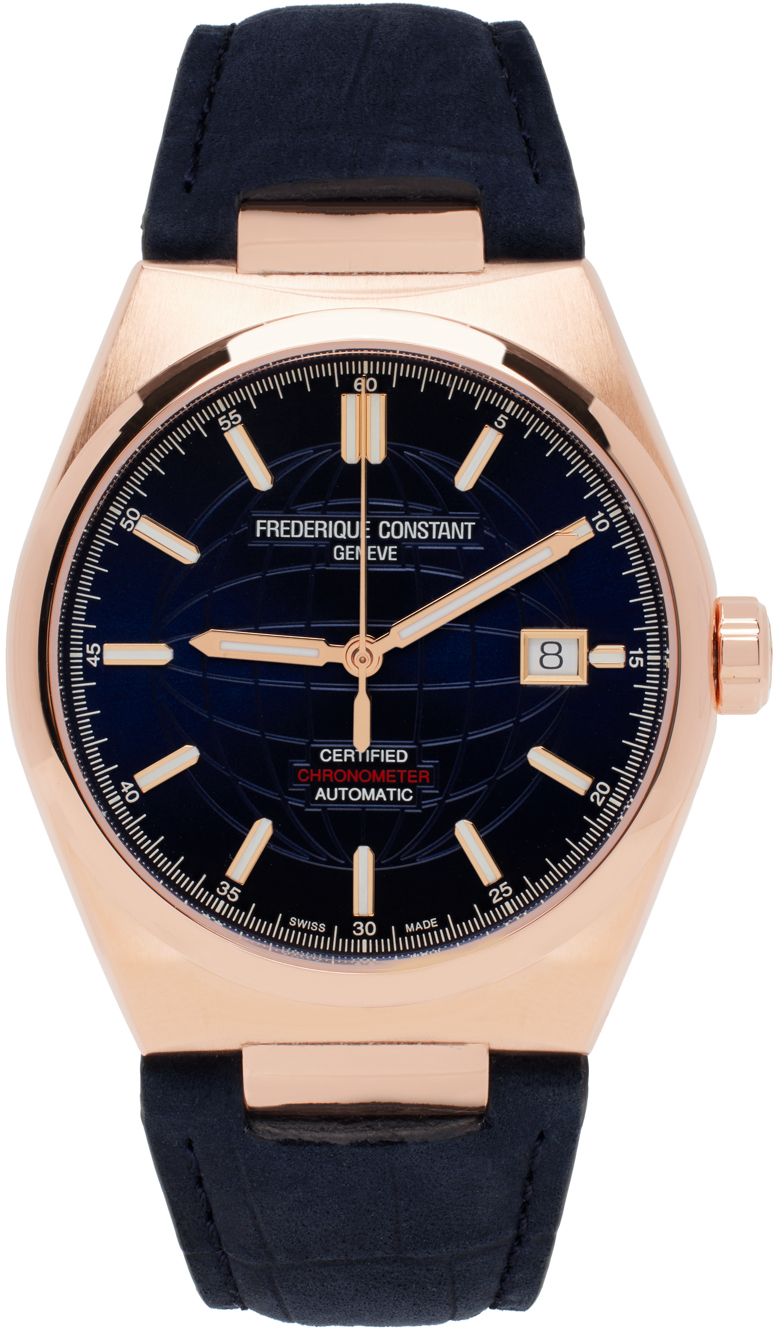 Frederique Constant Navy & Rose Gold Highlife Cosc Automatic Watch In Rose Gold Navy