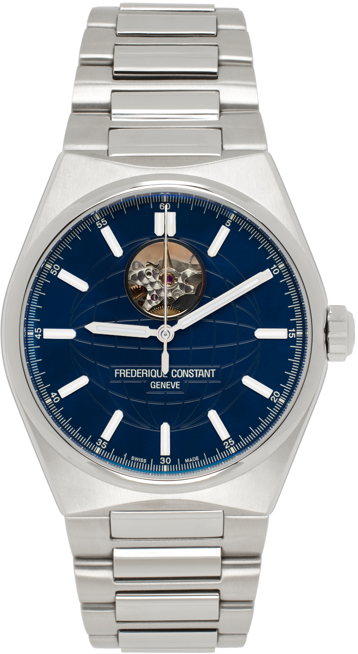 Frederique Constant Silver & Navy Highlife Heart Beat Automatic Watch In Metallic
