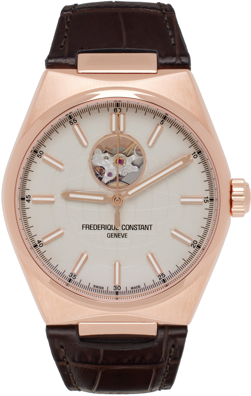 Frederique Constant Brown Highlife Heart Beat Automatic Watch In Rose Gold Brown