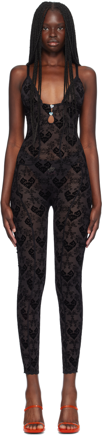 【関税込み】Poster Girl ブラック Scarlett ジャンプスーツ Scarlett Jumpsuit Flocked Mesh Black | POSTER GIRL