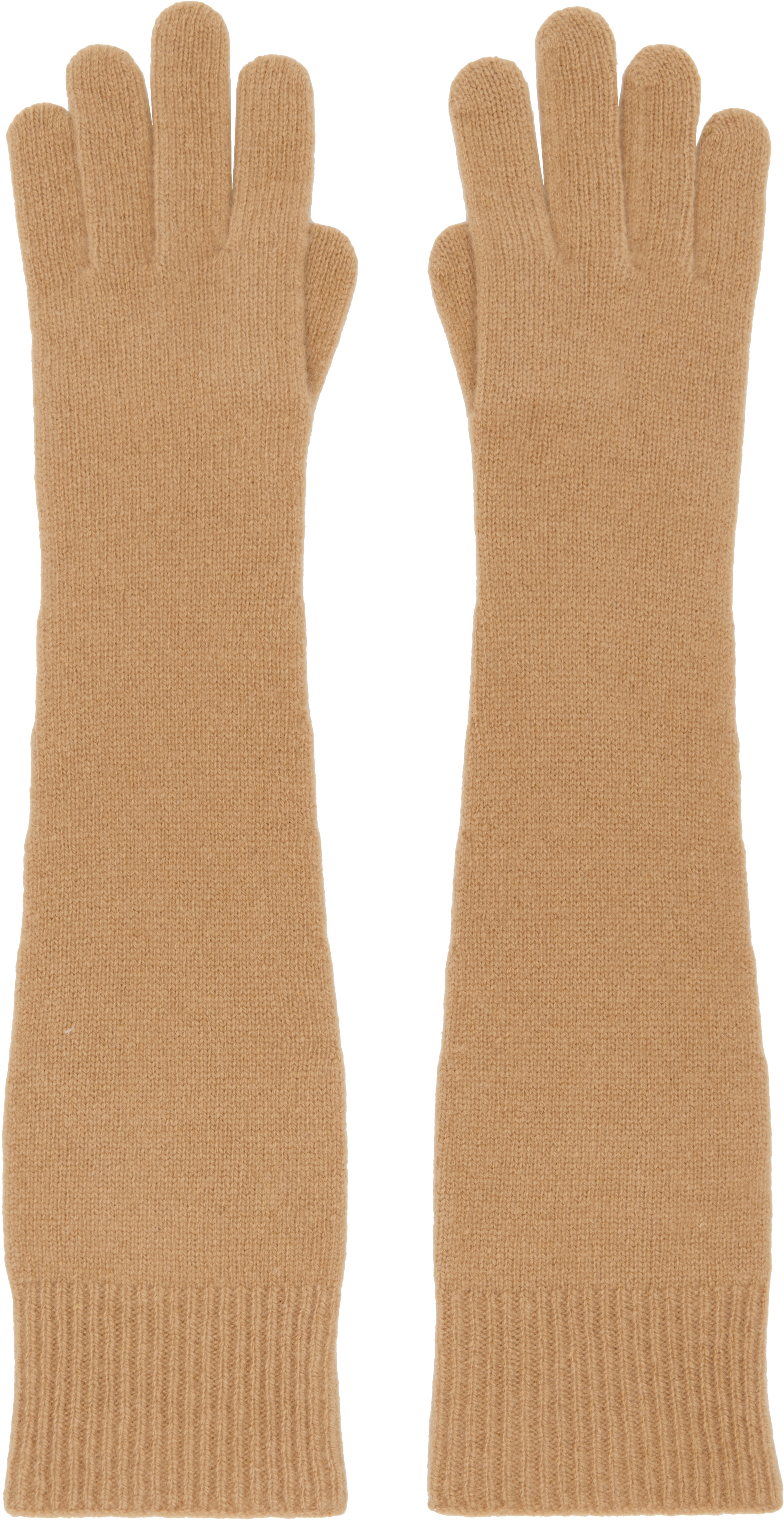 Totême Tan Long Knit Gloves In Camel 033