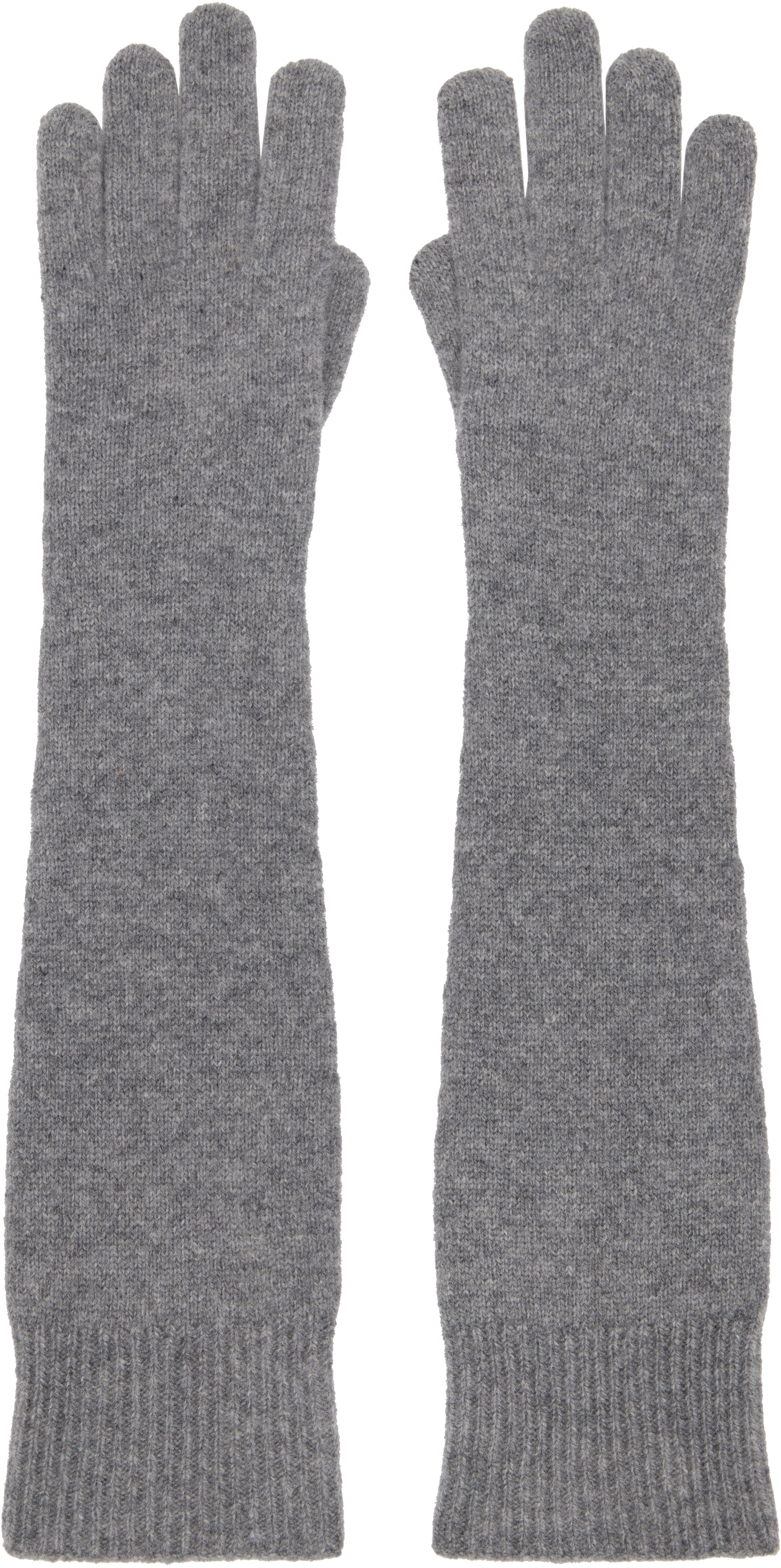 Totême Gray Long Knit Gloves In Grey Melange 074