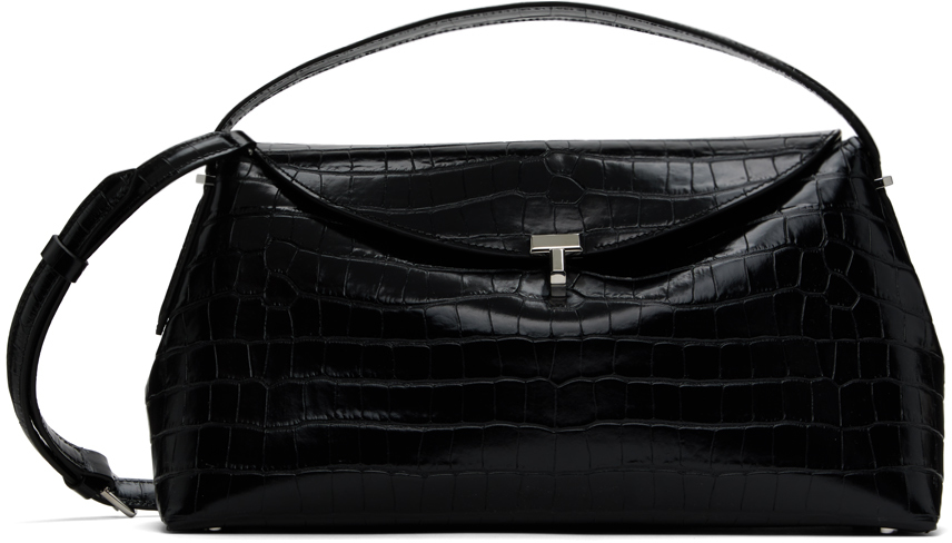 Black T-Lock Top Handle Croco Bag