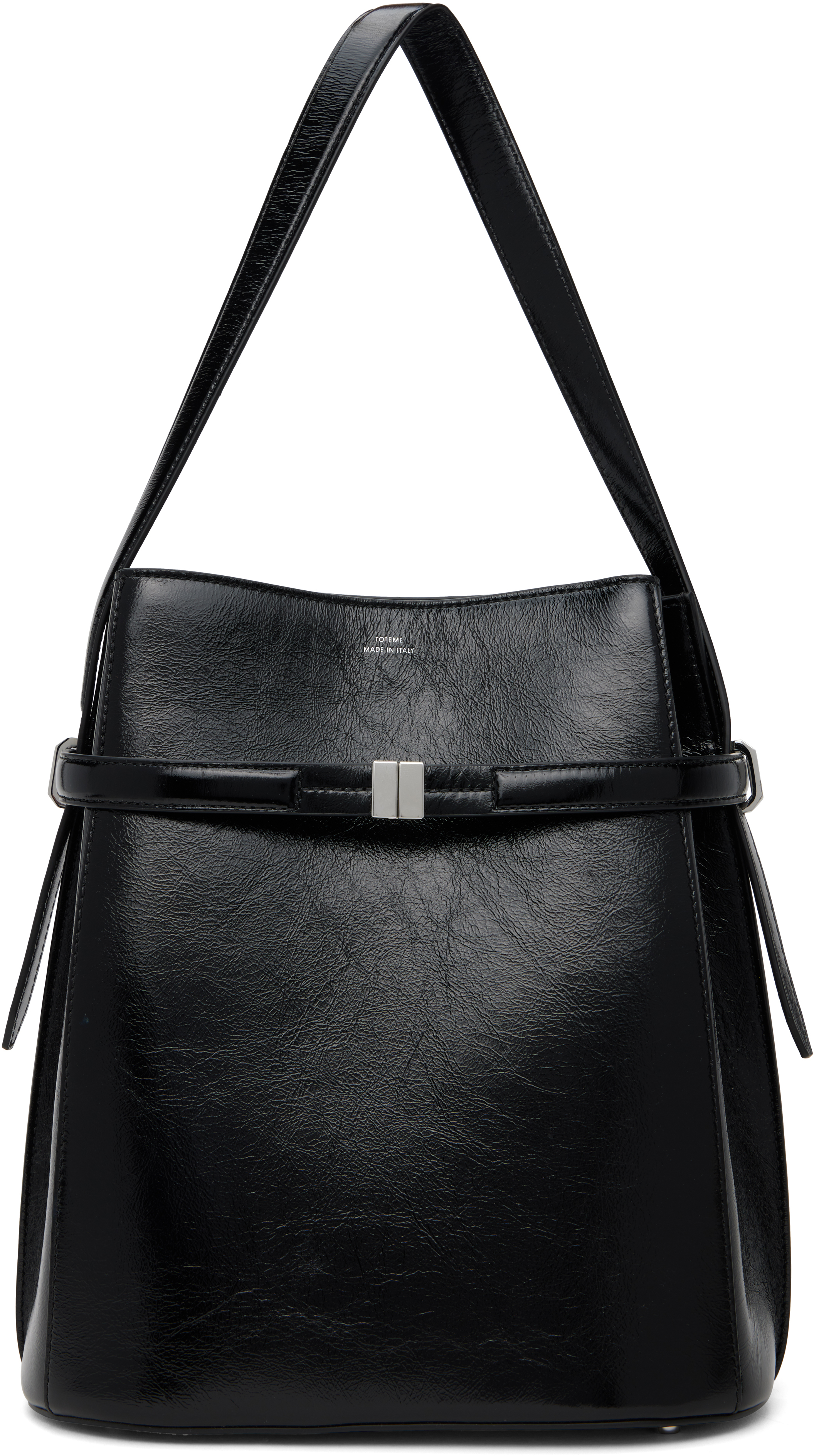 Black Belted Naplack Leather Bucket Bag