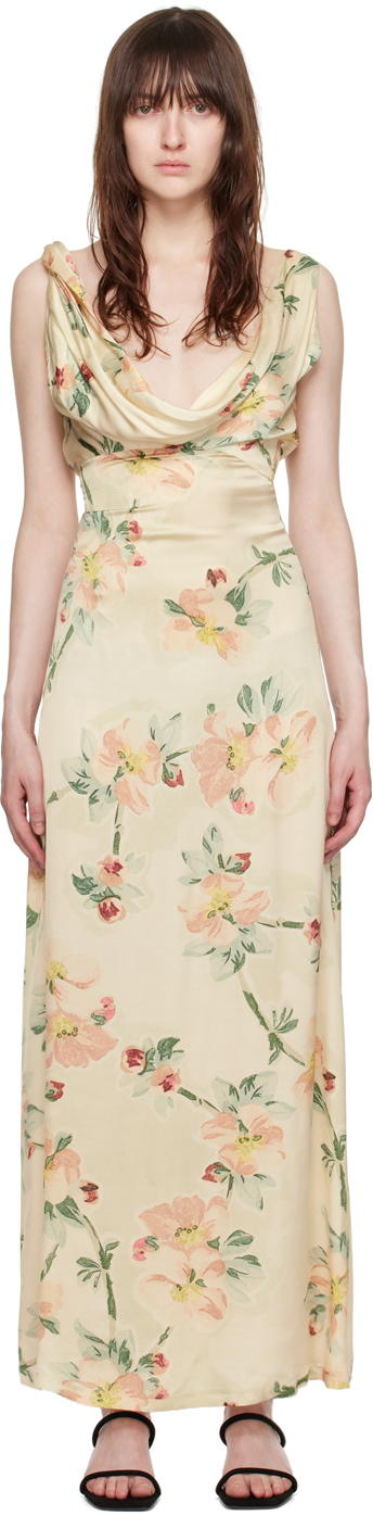 Shop Totême Beige Twist Maxi Dress In 201 Washed Floral