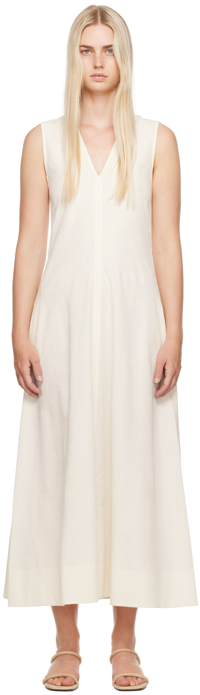 Shop Totême Off-white V-neck Maxi Dress In 047 White