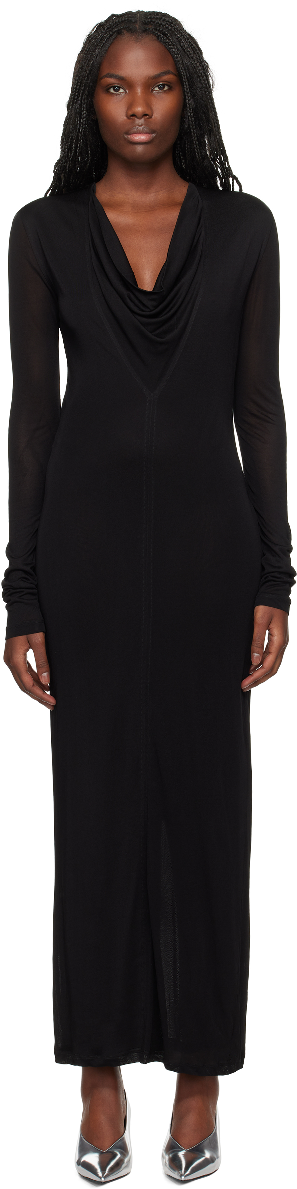 Shop Totême Black Draped V-neck Maxi Dress In Black 001