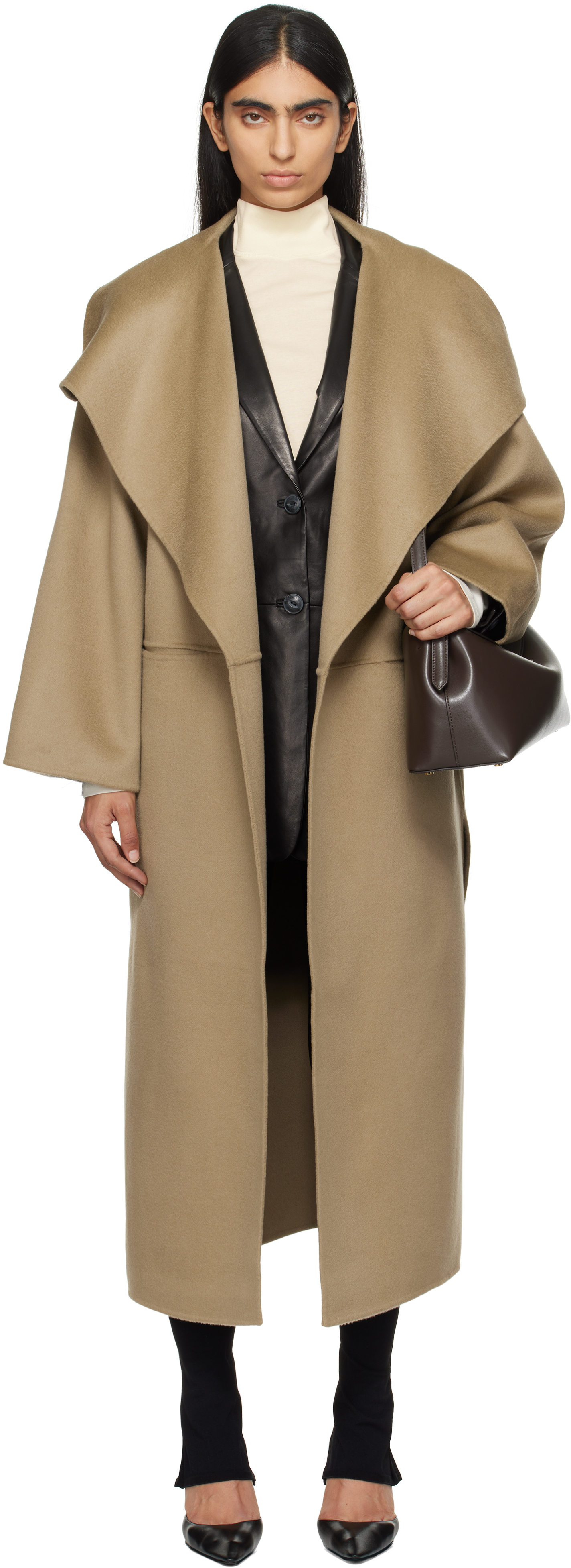 Shop Totême Taupe Signature Wool Cashmere Coat In Truffle 235