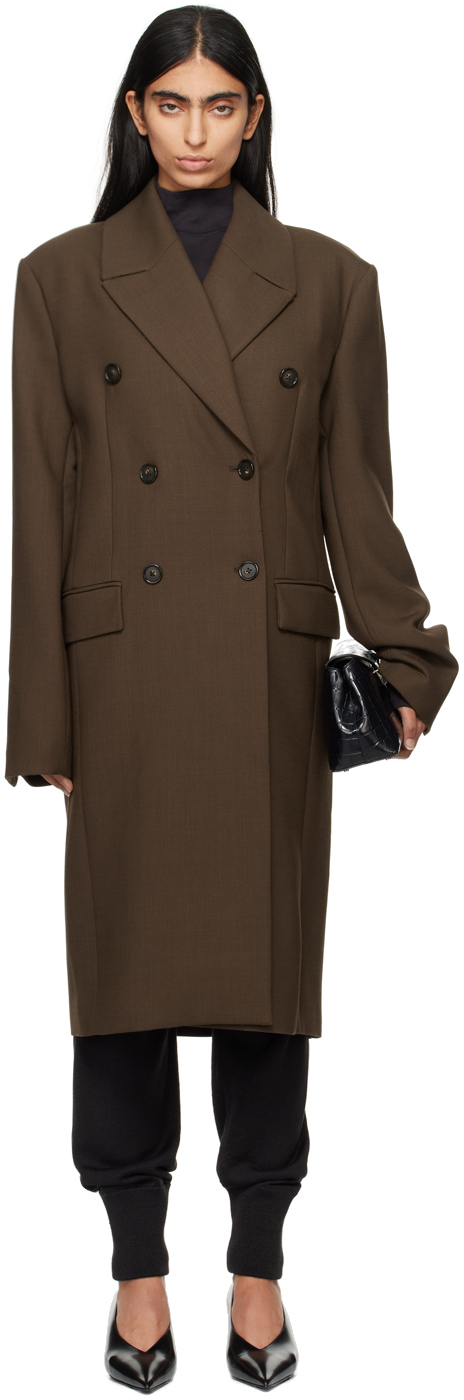 Shop Totême Brown Broad Midi Coat In Bark 213