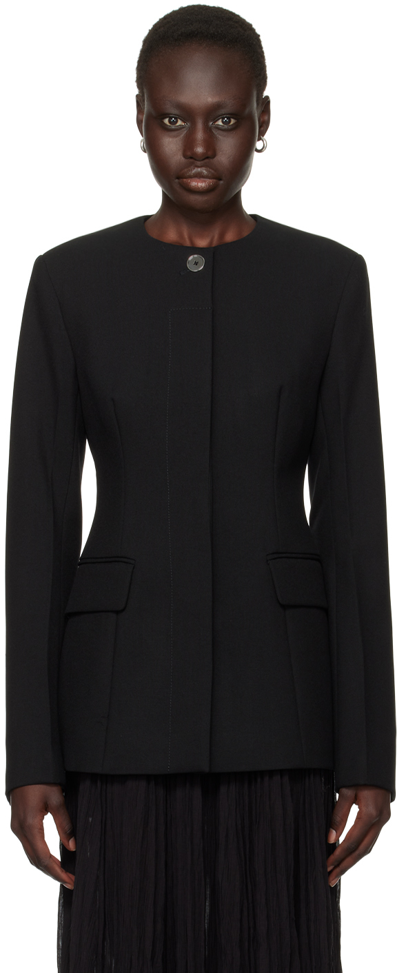 Shop Totême Black Collarless Cinched Jacket In Black 001