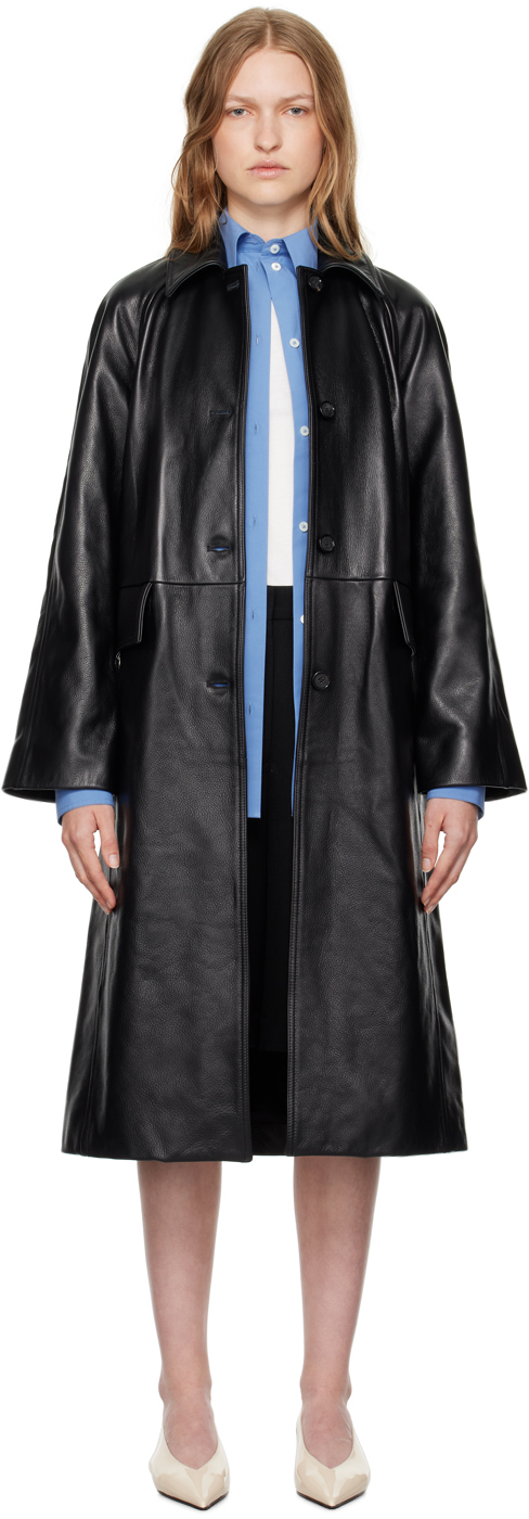 Totême Black Raglan Sleeve Leather Coat In Black 001