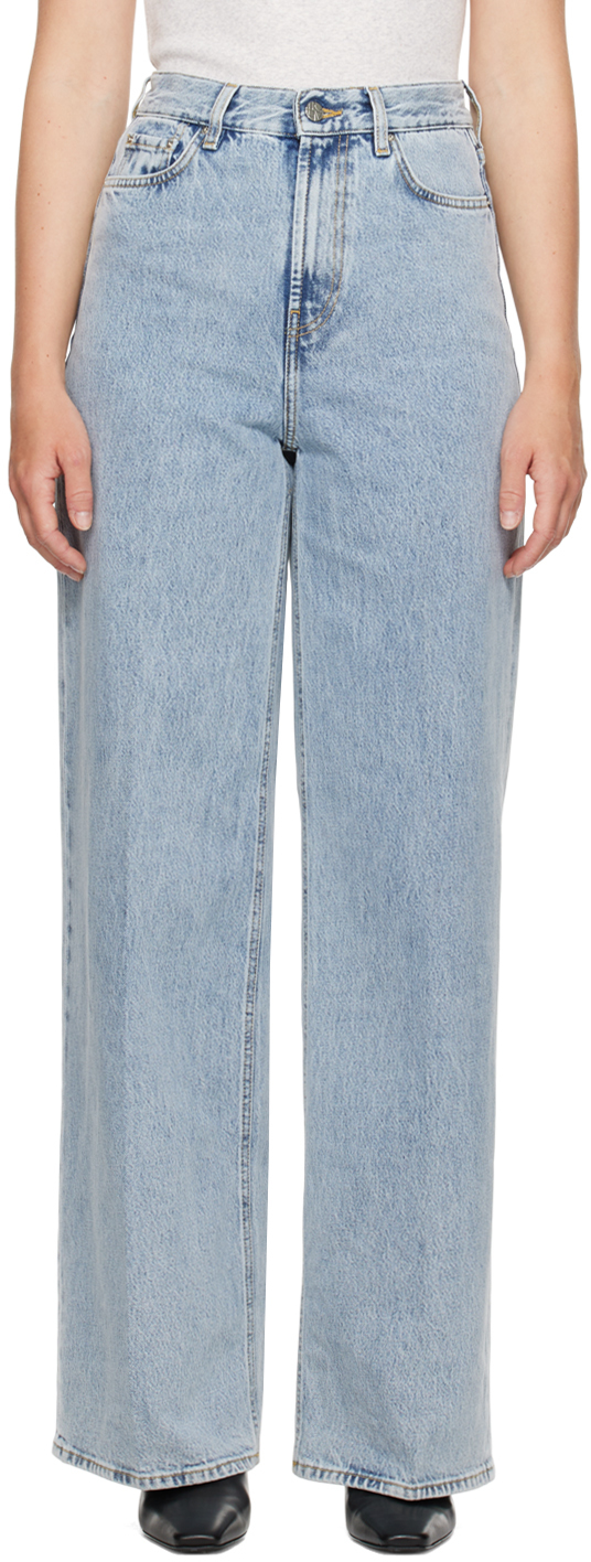 SS25【TOTEME】Wide Leg Organic Cotton Jeans in worn blue TOTEME Wide Leg Organic Cotton Jeans | Nordstrom