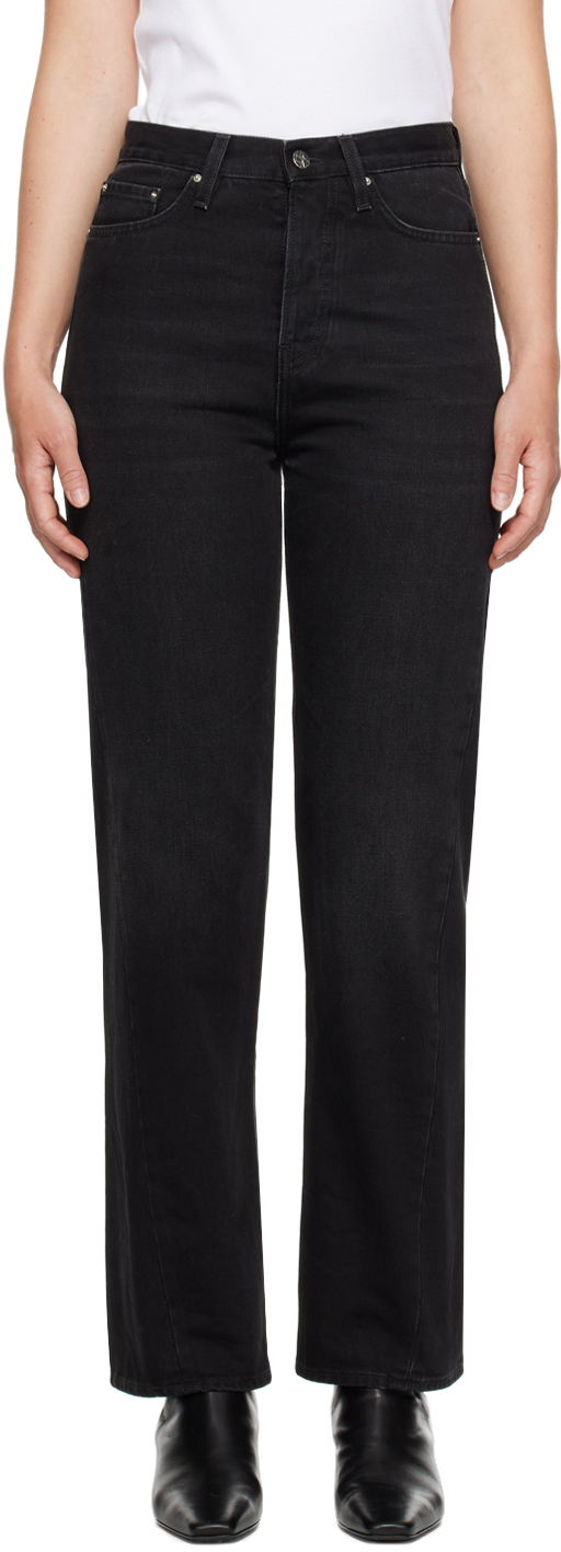 Shop Totême Black Twisted Seam Jeans In 230 Faded Black