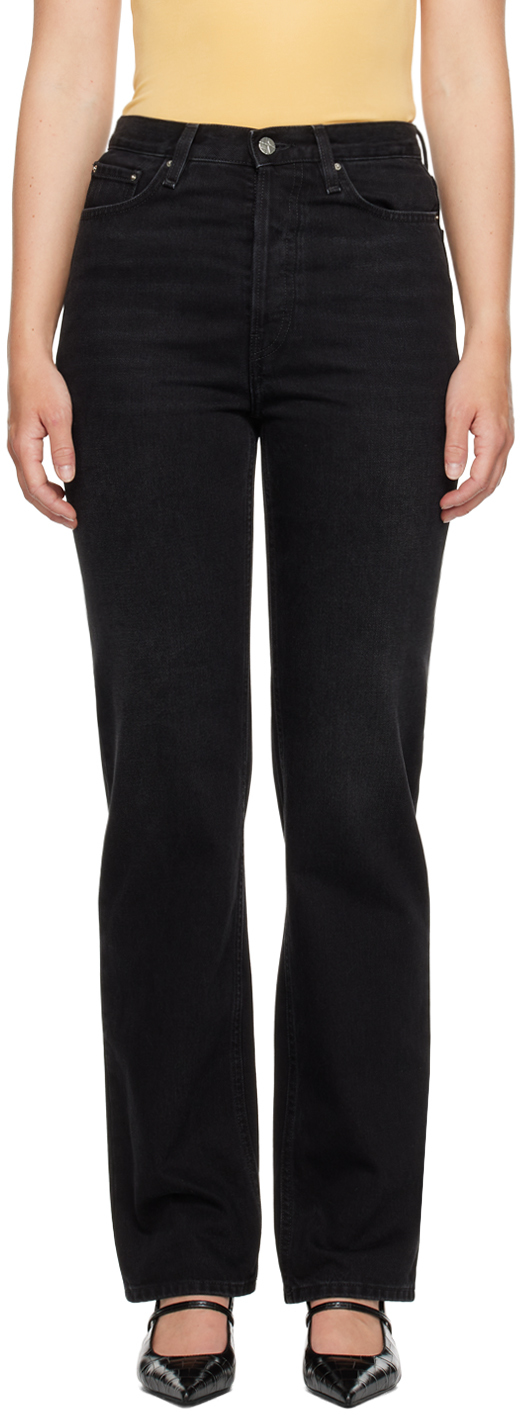 Shop Totême Black Classic Cut Jeans In 230 Faded Black