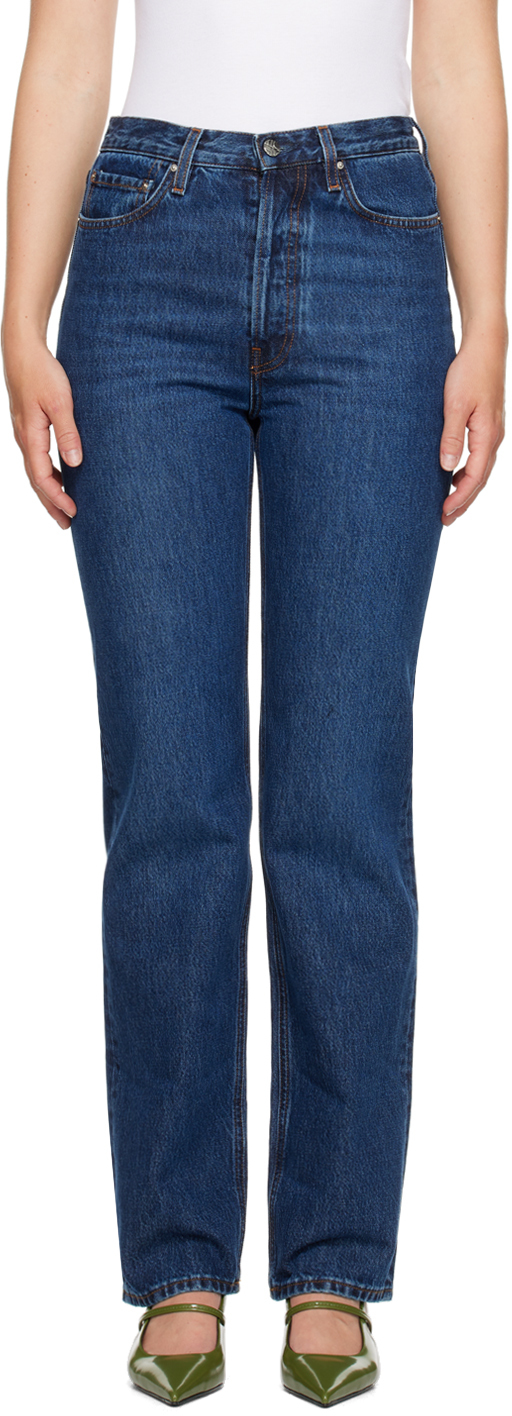 Shop Totême Indigo Classic Cut Jeans In 404 Dark Blue