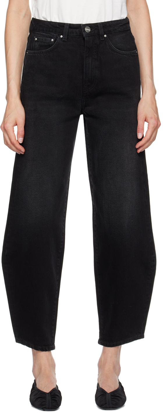 Shop Totême Black Barrel Leg Jeans In 068 Faded Black