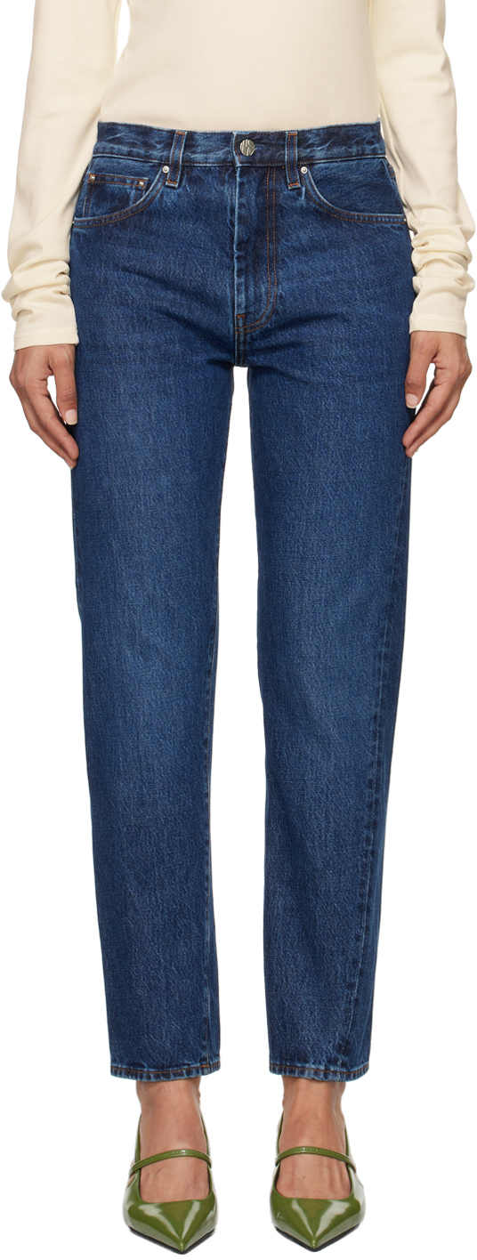 Shop Totême Navy Twisted Seam Jeans In Dark Blue 404