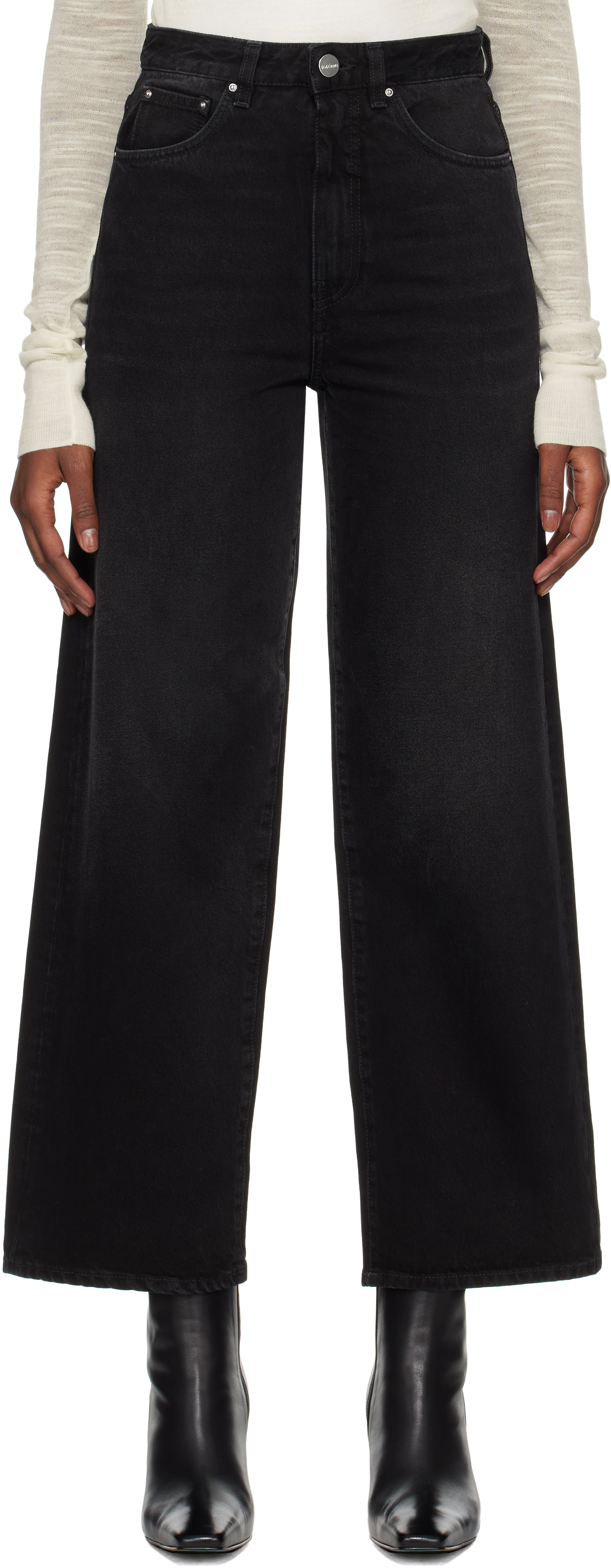 Shop Totême Black Flare Leg Fitted Jeans In Faded Black 068