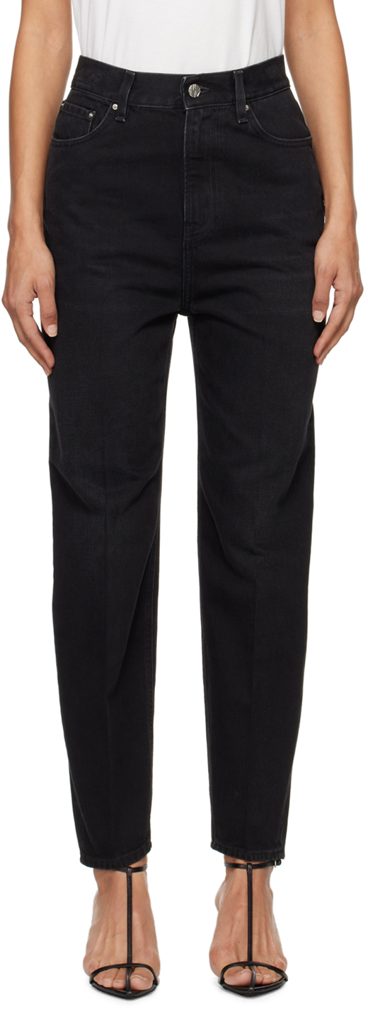 Shop Totême Black Tapered Leg Jeans In Faded Black 230