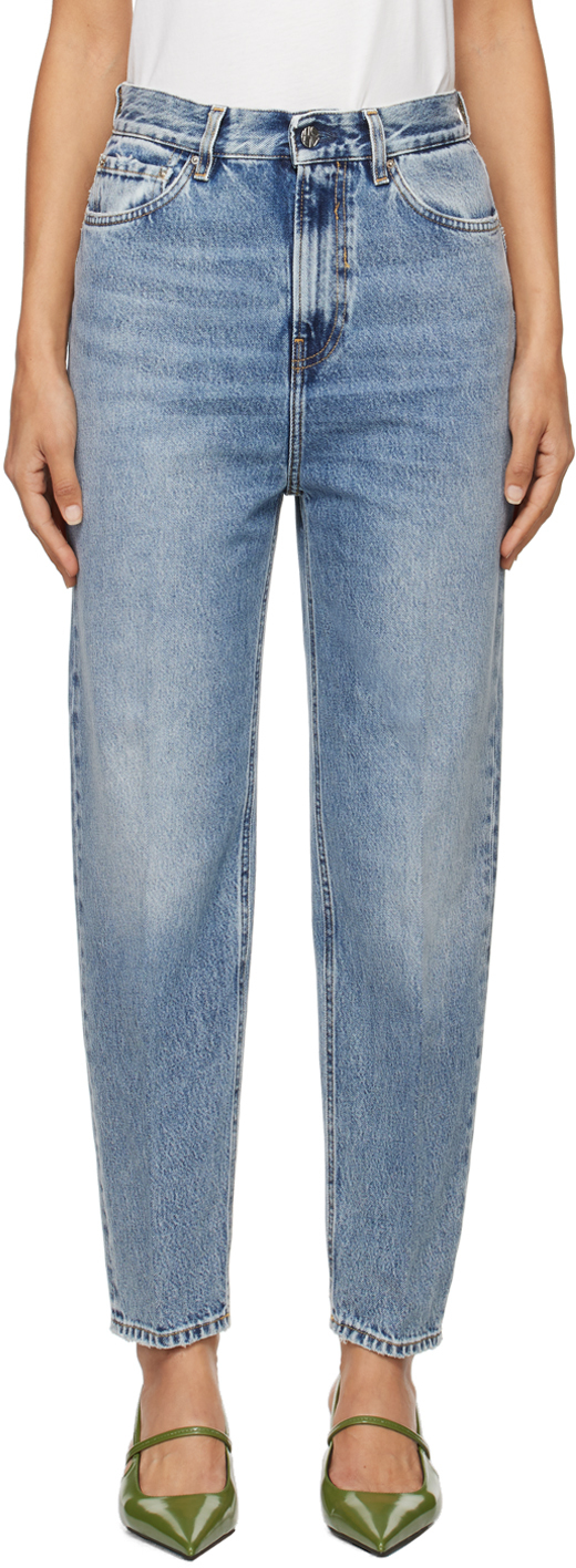 TOTEME: Blue Tapered Leg Jeans | SSENSE