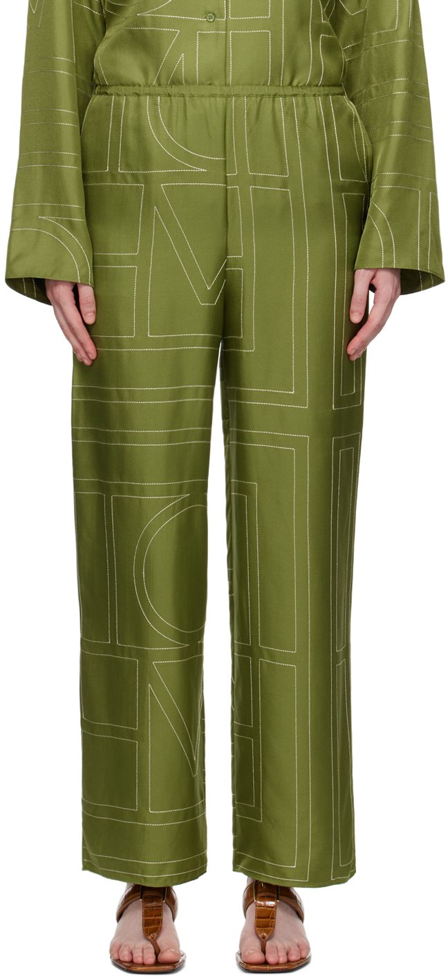 Shop Totême Green Monogram Lounge Pants In 191 Laurel