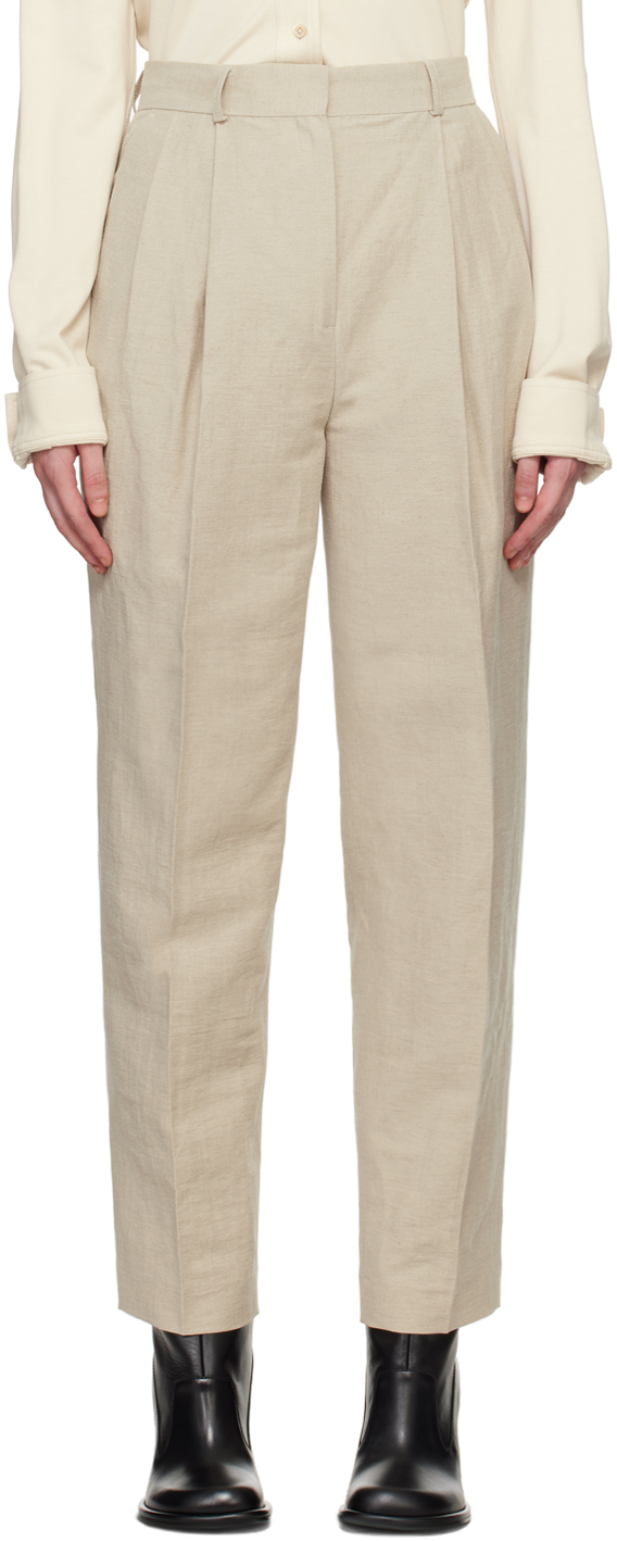 Beige Double-Pleated Trousers