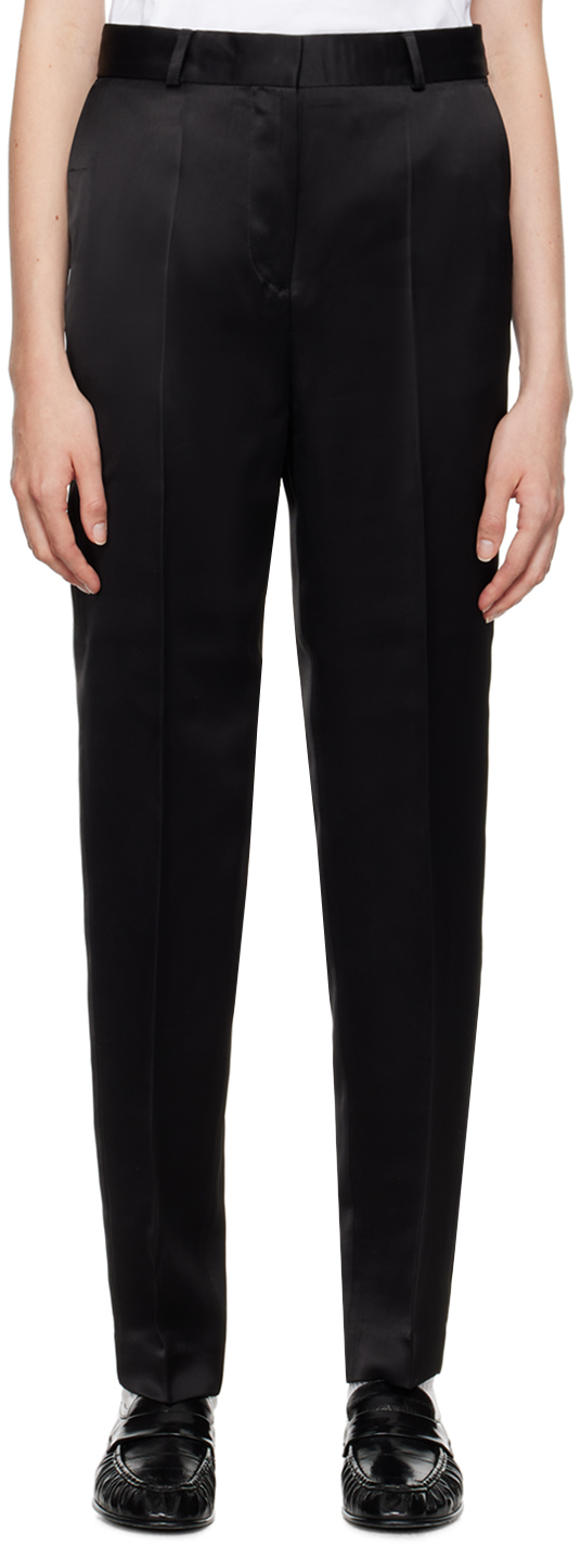 Black Low-Waist Satin Trousers