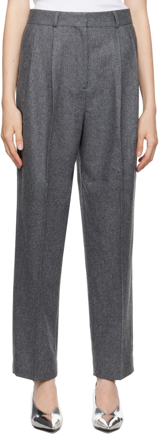 TOTÊME GRAY DOUBLE-PLEATED TAILORED TROUSERS 