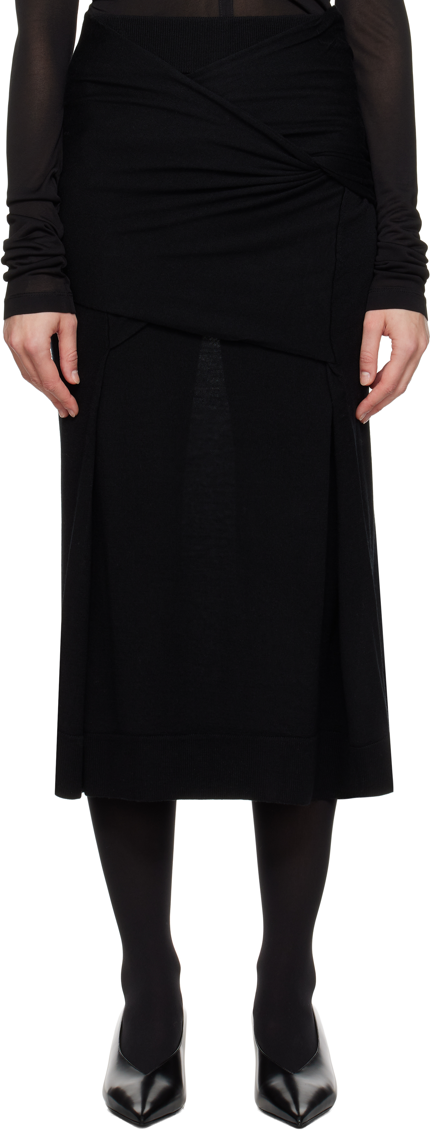 Shop Totême Black Draped Fine Knit Midi Skirt In Black 001