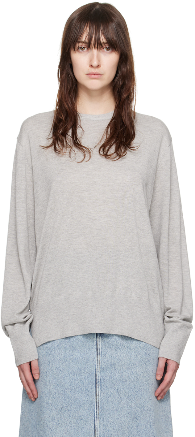 Totême Gray Crewneck Sweater In 074 Grey Melange