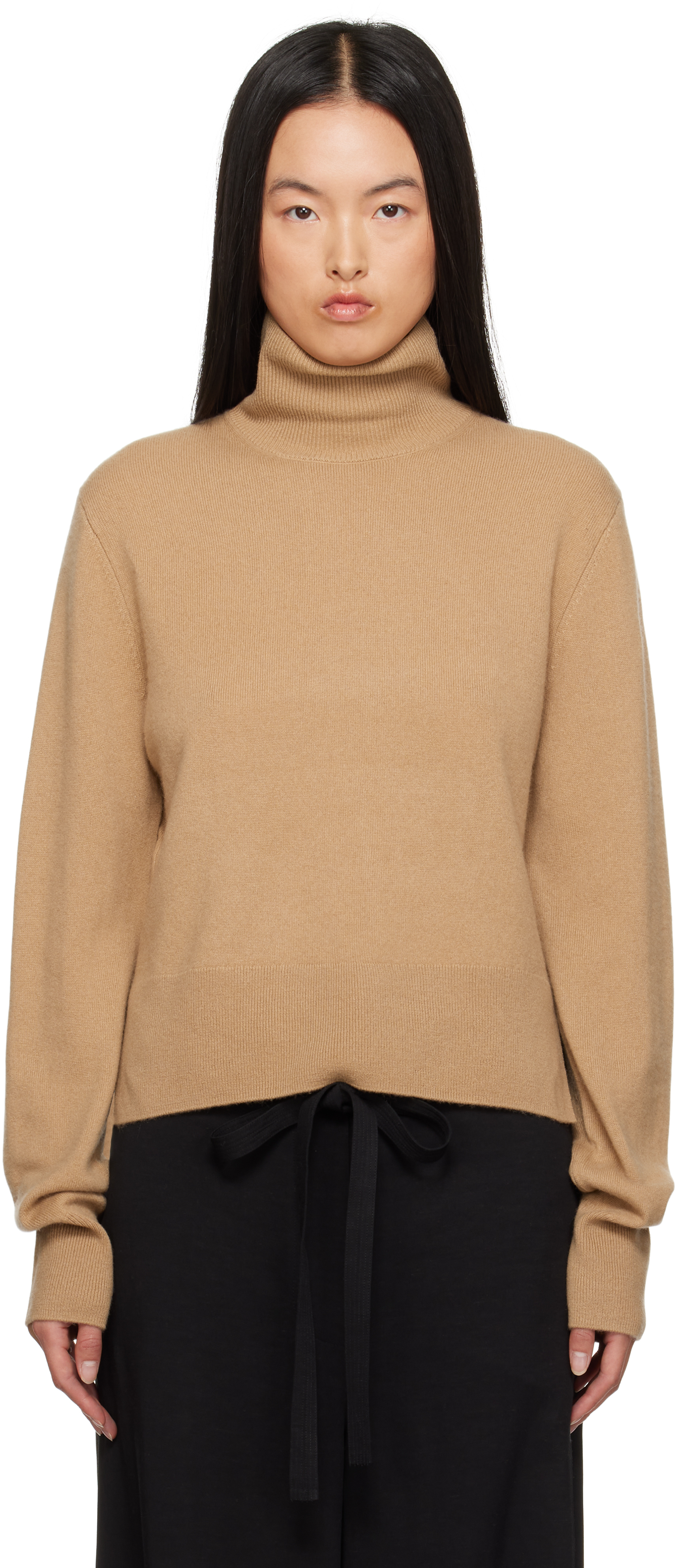 Shop Totême Tan Cropped Turtleneck In Camel 033