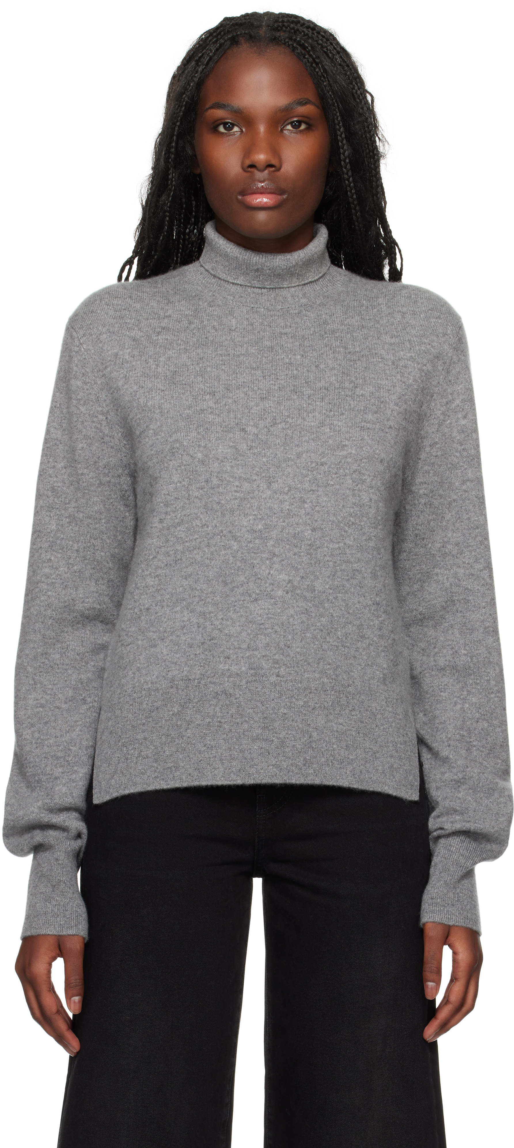 Shop Totême Gray Cropped Turtleneck In Grey Melange 074