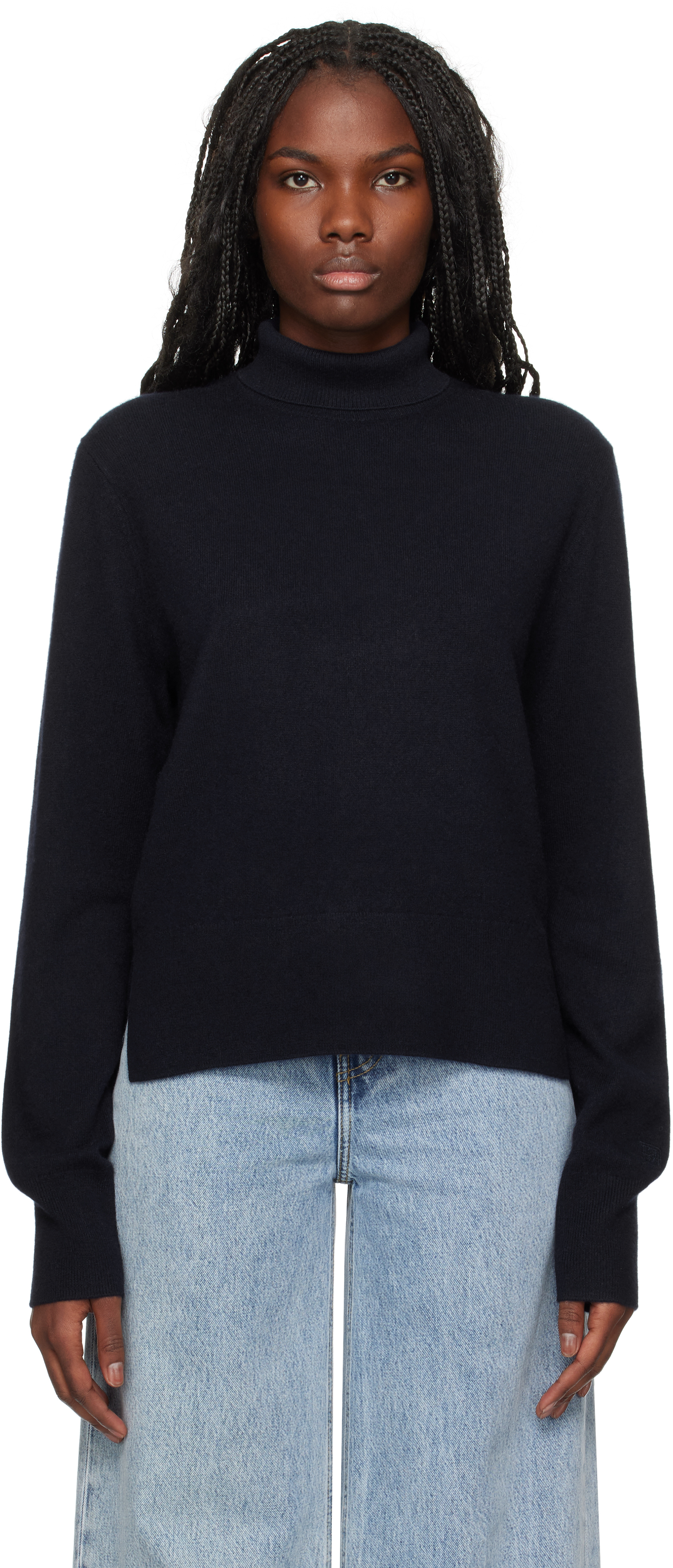 Shop Totême Navy Cropped Turtleneck In Navy 016