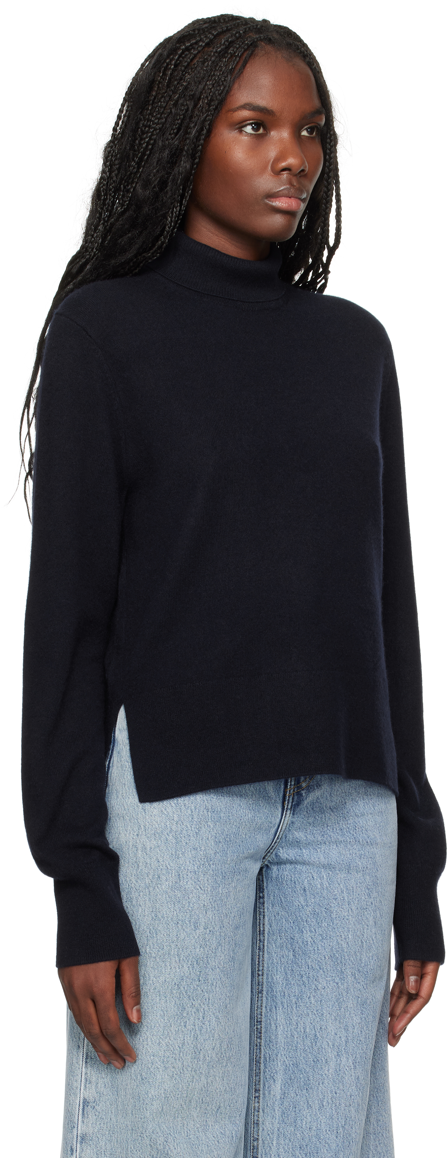 Totême Navy Cropped Turtleneck In Navy 016
