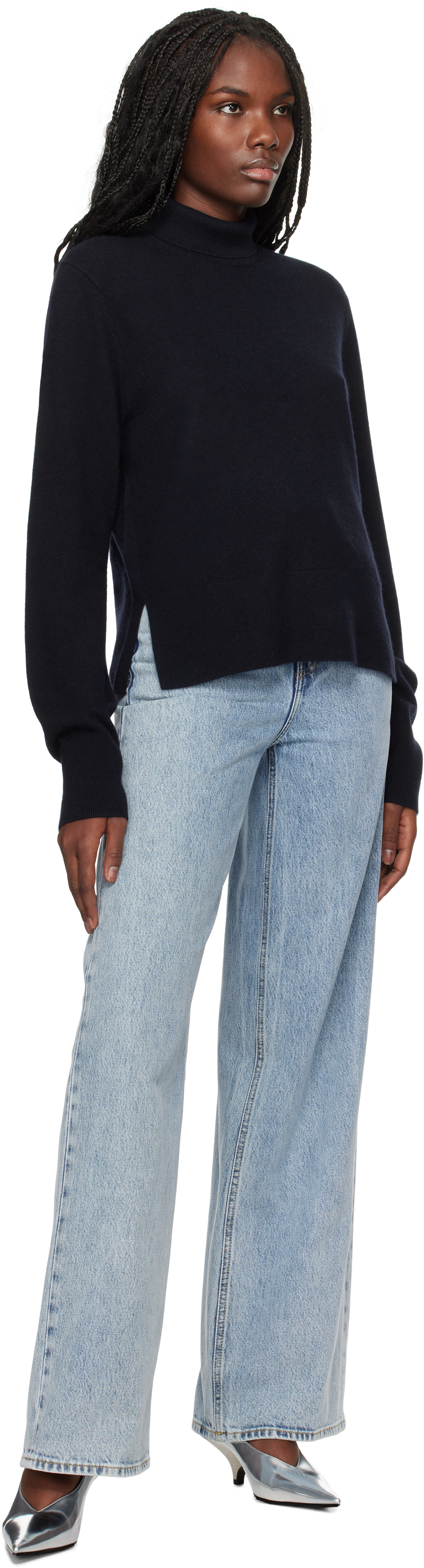 Totême Navy Cropped Turtleneck In Navy 016