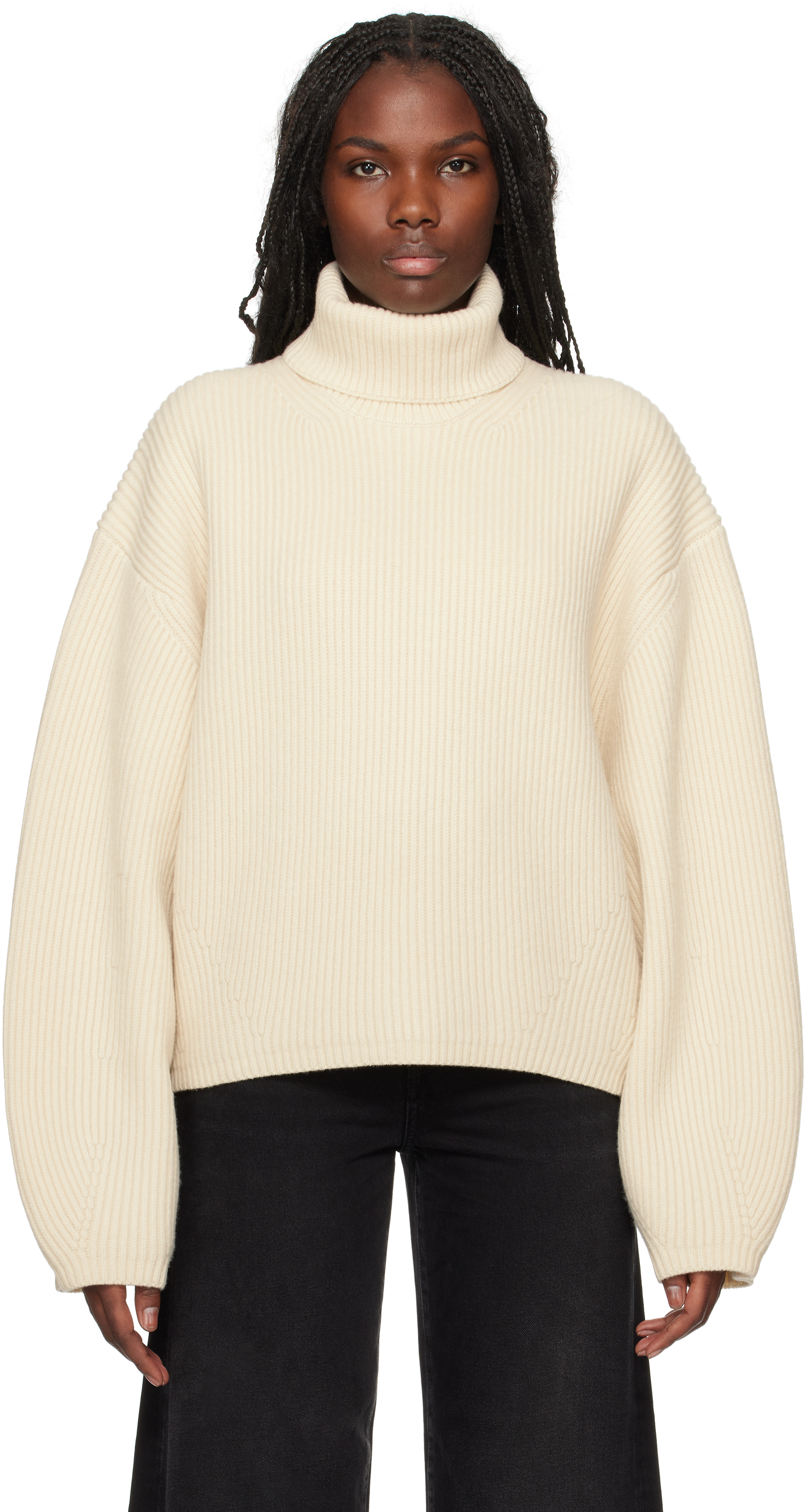 Shop Totême Off-white Ribbed Turtleneck In Off White 059