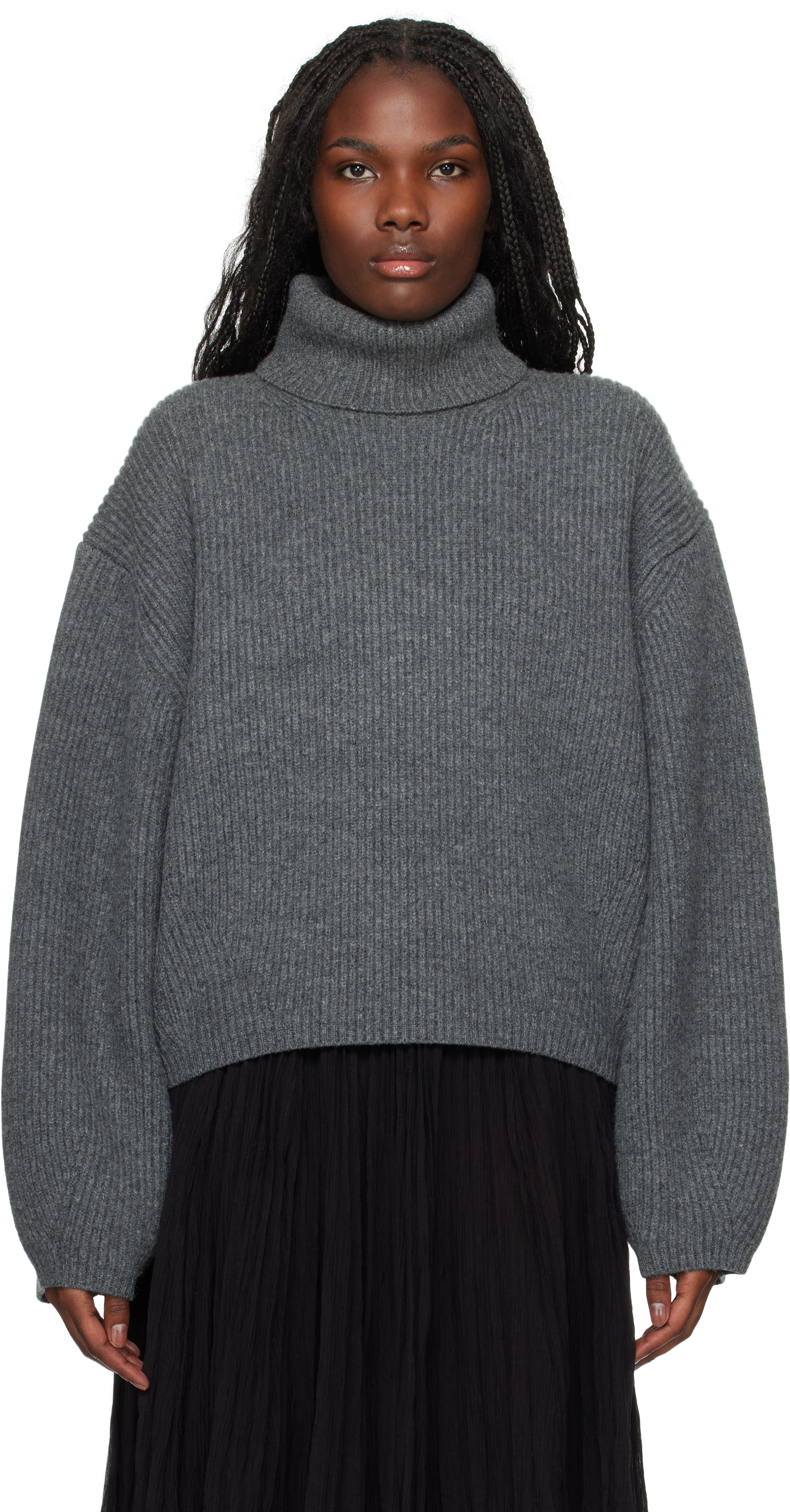 Shop Totême Gray Ribbed Turtleneck In Grey Melange 074